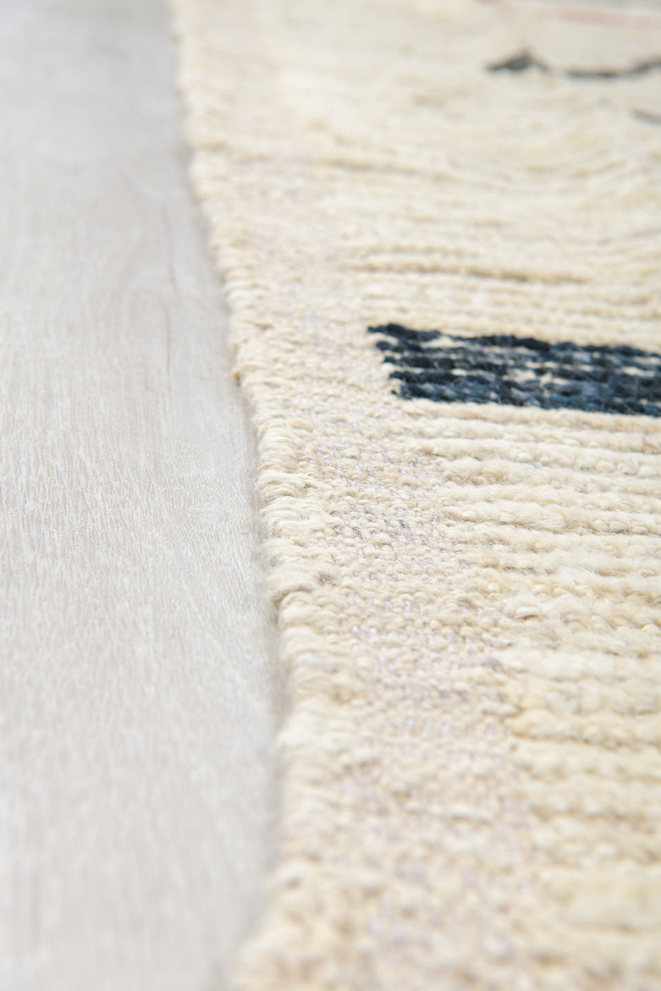 10' x 14' one-of-a-kind handmade vintage Tulu oversize rug. Color palette: ivory, charcoal, blush, coral, saffron, camel