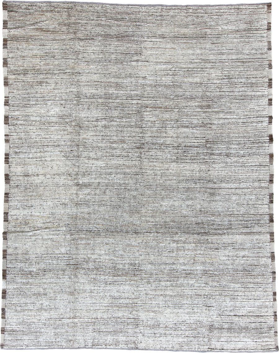 9' x 11' one-of-a-kind handmade vintage Tulu large size rug. Color palette: ivory, brown, taupe, charcoal, cream, beige