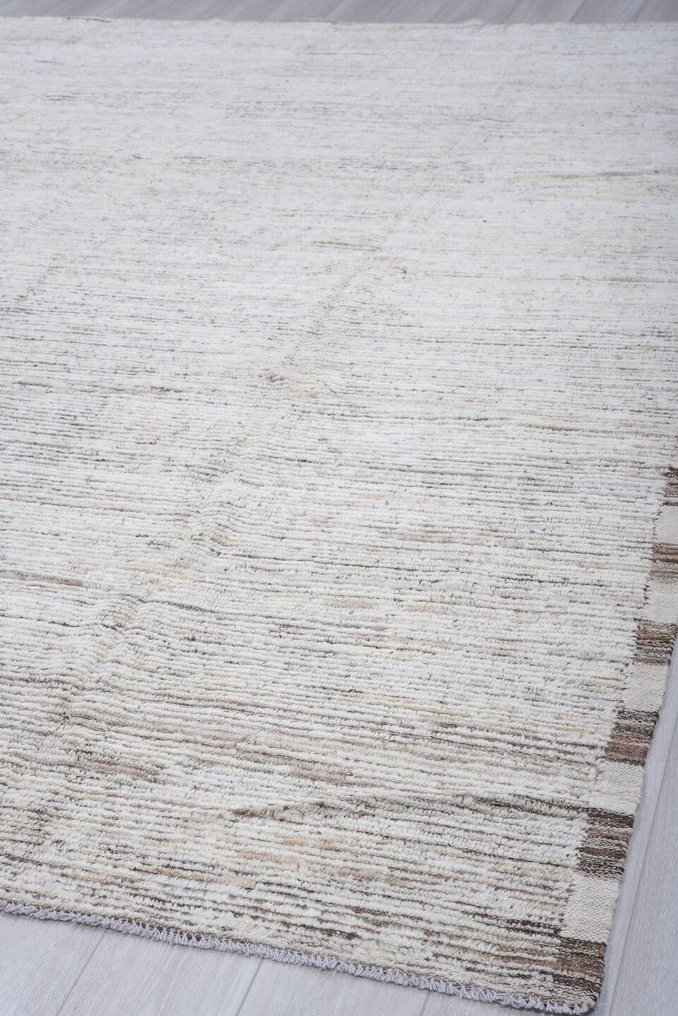 9' x 11' one-of-a-kind handmade vintage Tulu large size rug. Color palette: ivory, brown, taupe, charcoal, cream, beige