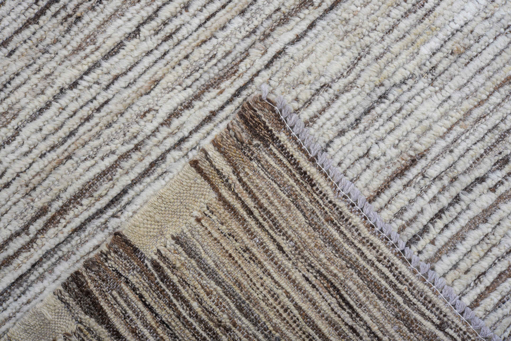 9' x 11' one-of-a-kind handmade vintage Tulu large size rug. Color palette: ivory, brown, taupe, charcoal, cream, beige