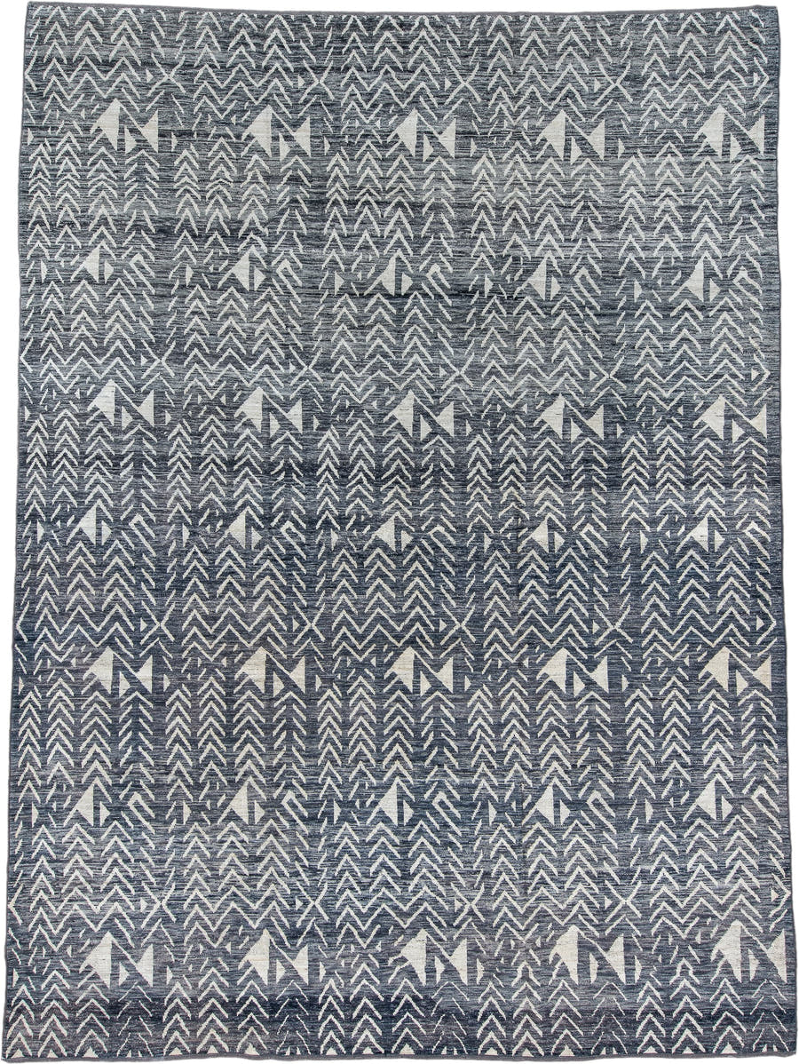 10' x 14' one-of-a-kind handmade vintage Tulu large size rug. Color palette: charcoal, ivory, slate, gray, black