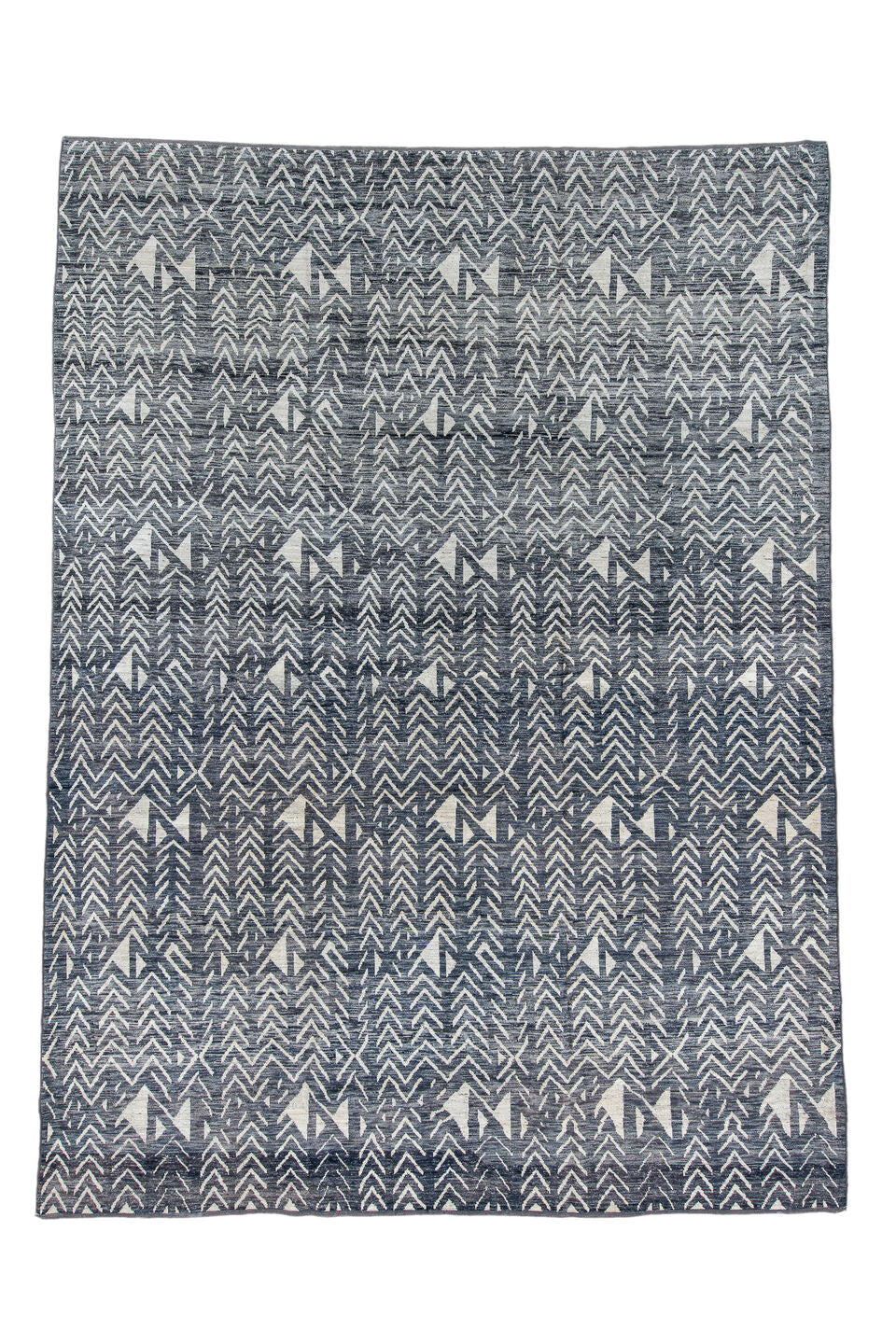 10' x 14' one-of-a-kind handmade vintage Tulu large size rug. Color palette: black, blue, dark gray, gray, light blue