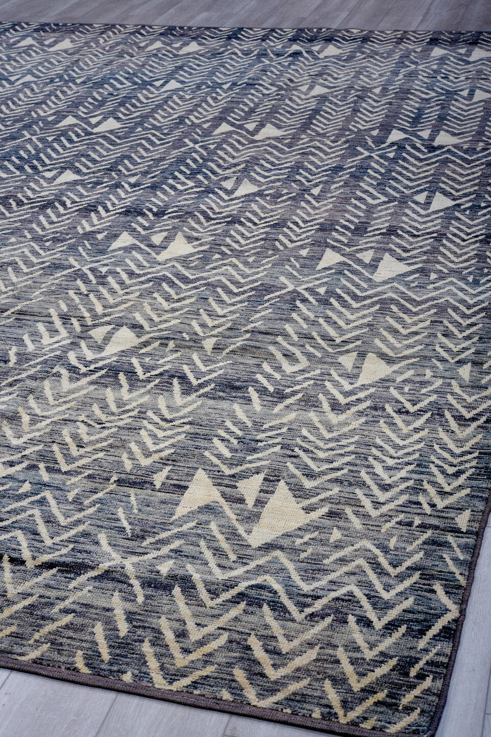 10' x 14' one-of-a-kind handmade vintage Tulu large size rug. Color palette: charcoal, ivory, slate, gray, black