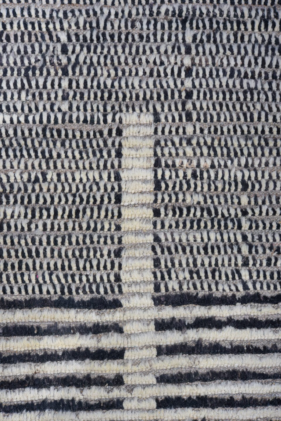 9' x 12' one-of-a-kind handmade vintage Tulu large size rug. Color palette: charcoal, ivory, gray, black
