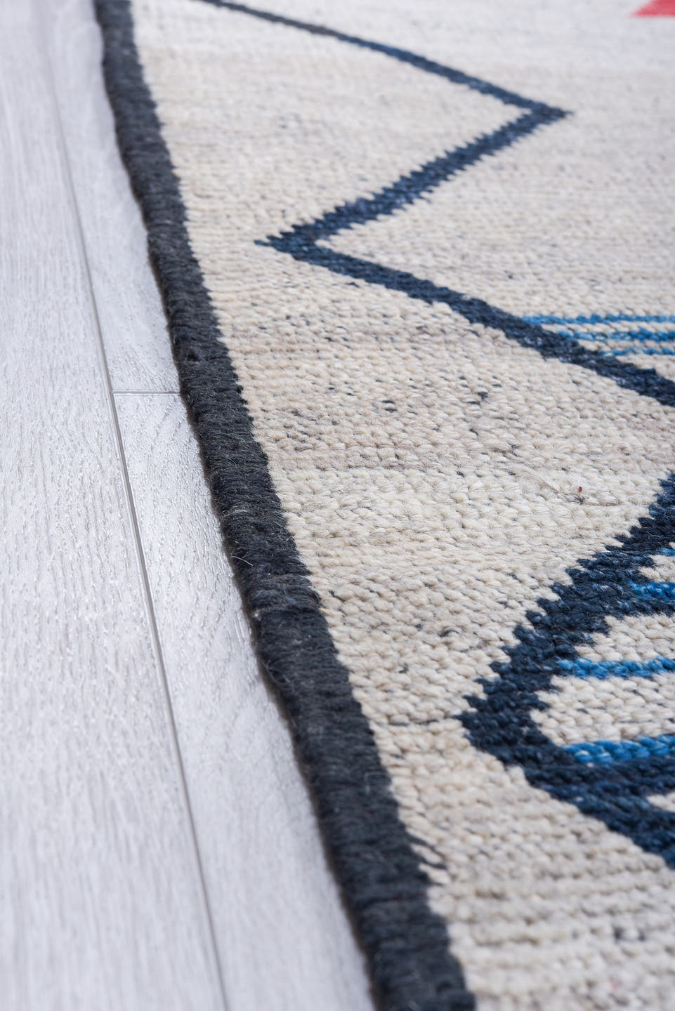 10' x 14' one-of-a-kind handmade vintage Tulu large size rug. Color palette: ivory, blue, coral, navy, sky_blue, charcoal