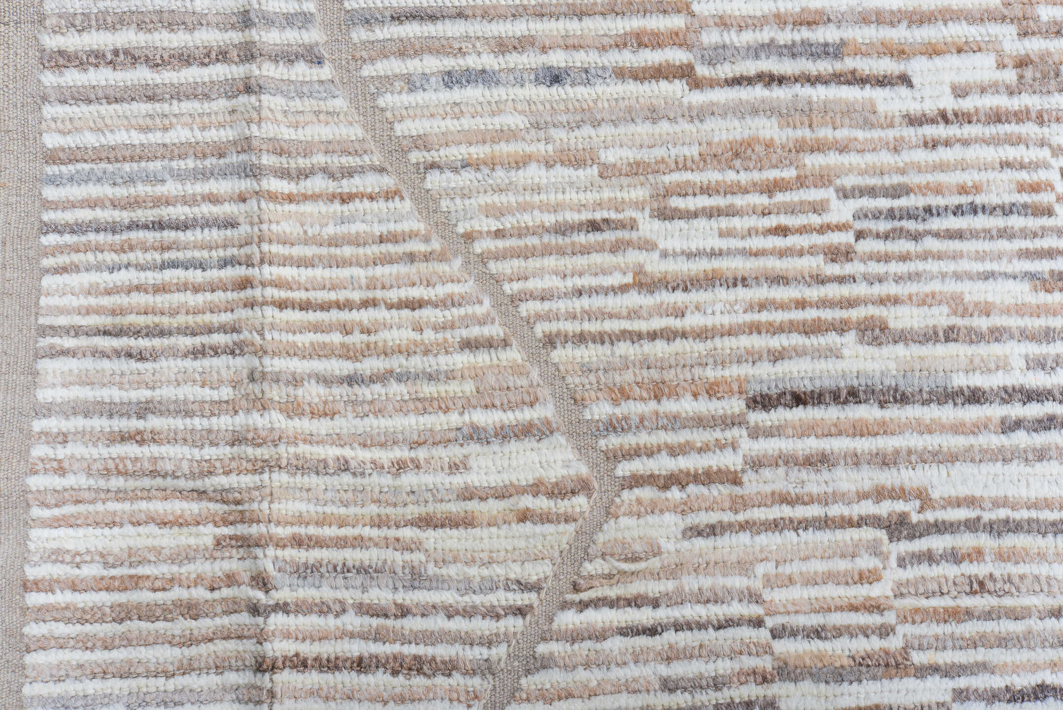 10' x 14' one-of-a-kind handmade vintage Tulu large size rug. Color palette: ivory, taupe, camel, sky_blue, pale_yellow