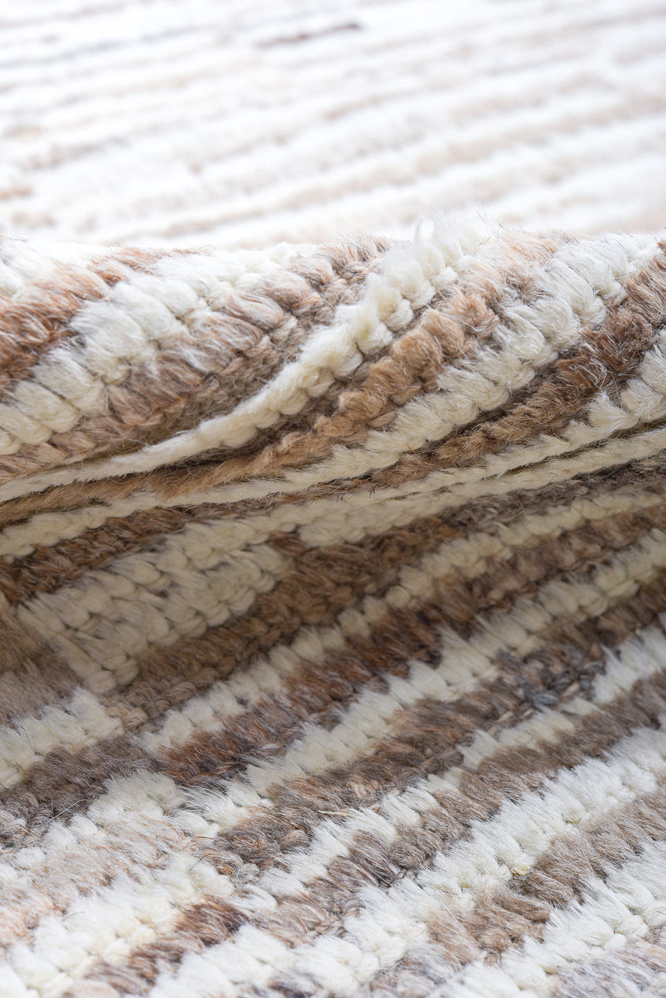 10' x 14' one-of-a-kind handmade vintage Tulu large size rug. Color palette: ivory, taupe, camel, sky_blue, pale_yellow