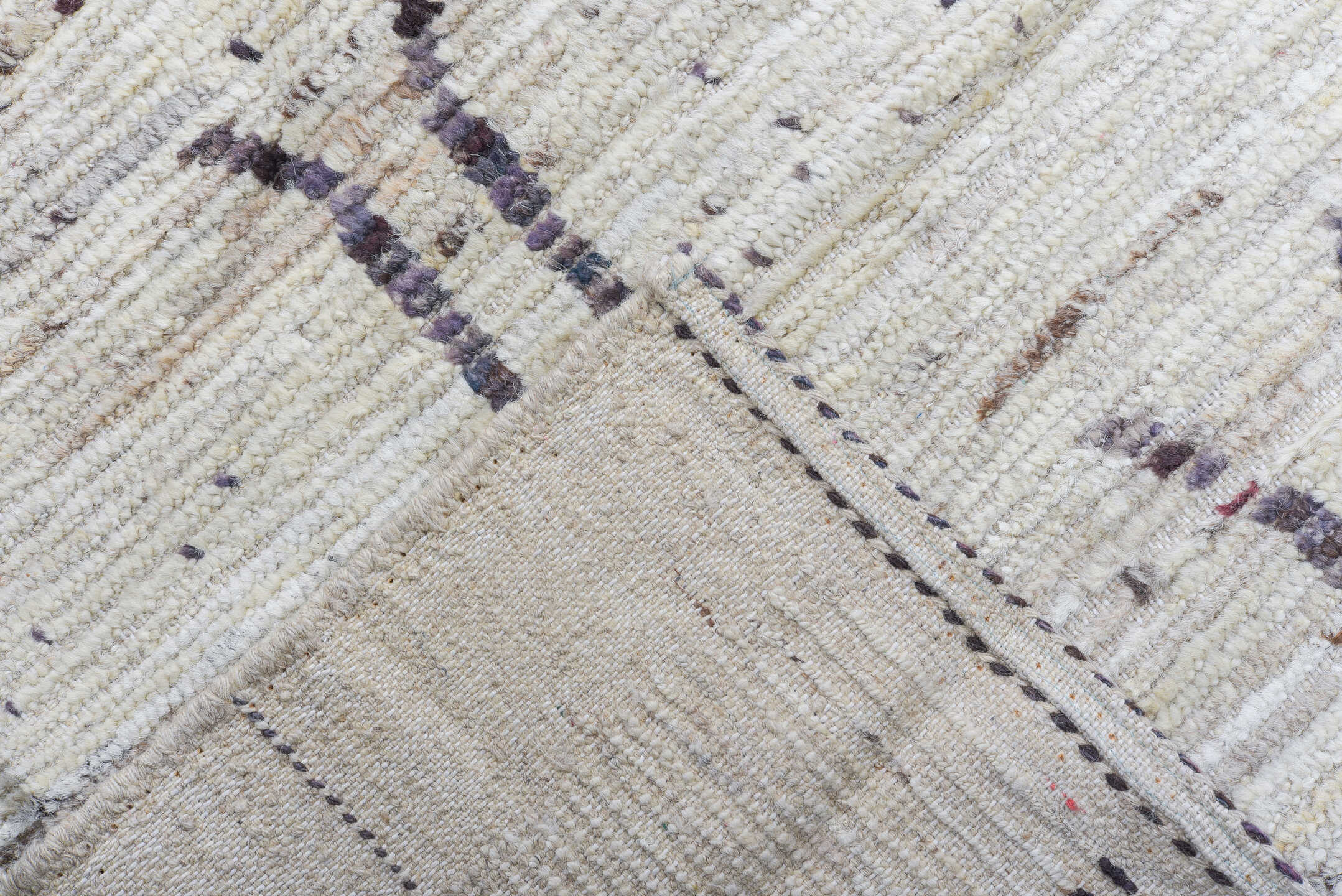 10' x 13' one-of-a-kind handmade vintage Tulu large size rug. Color palette: ivory, charcoal, taupe, brown, gray, black