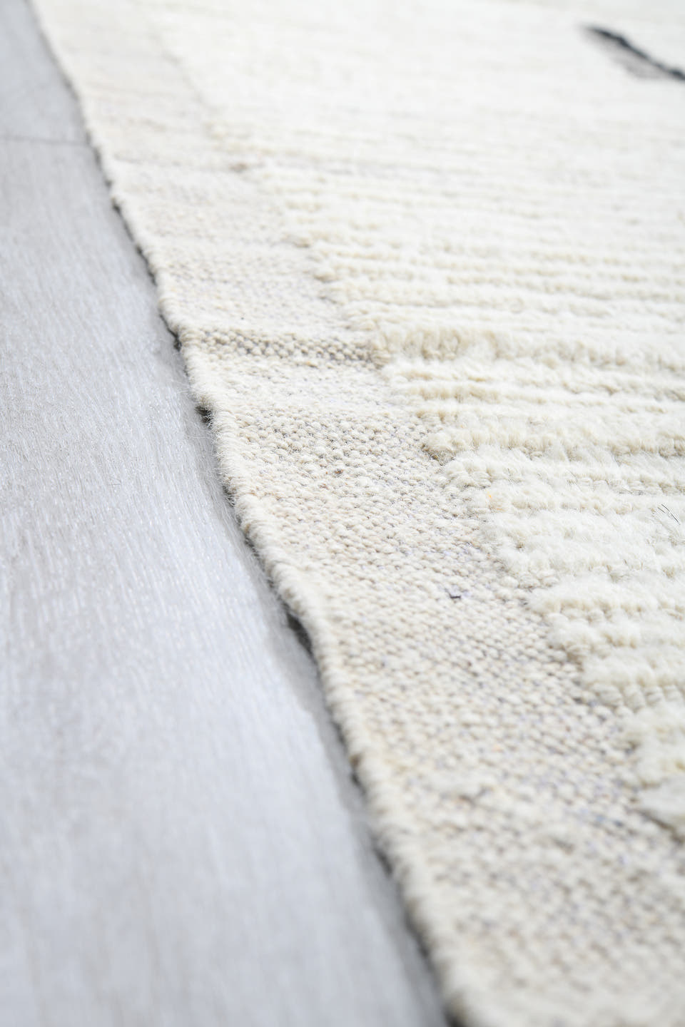13' x 16' one-of-a-kind handmade vintage Tulu oversize rug. Color palette: ivory, gray, charcoal, black
