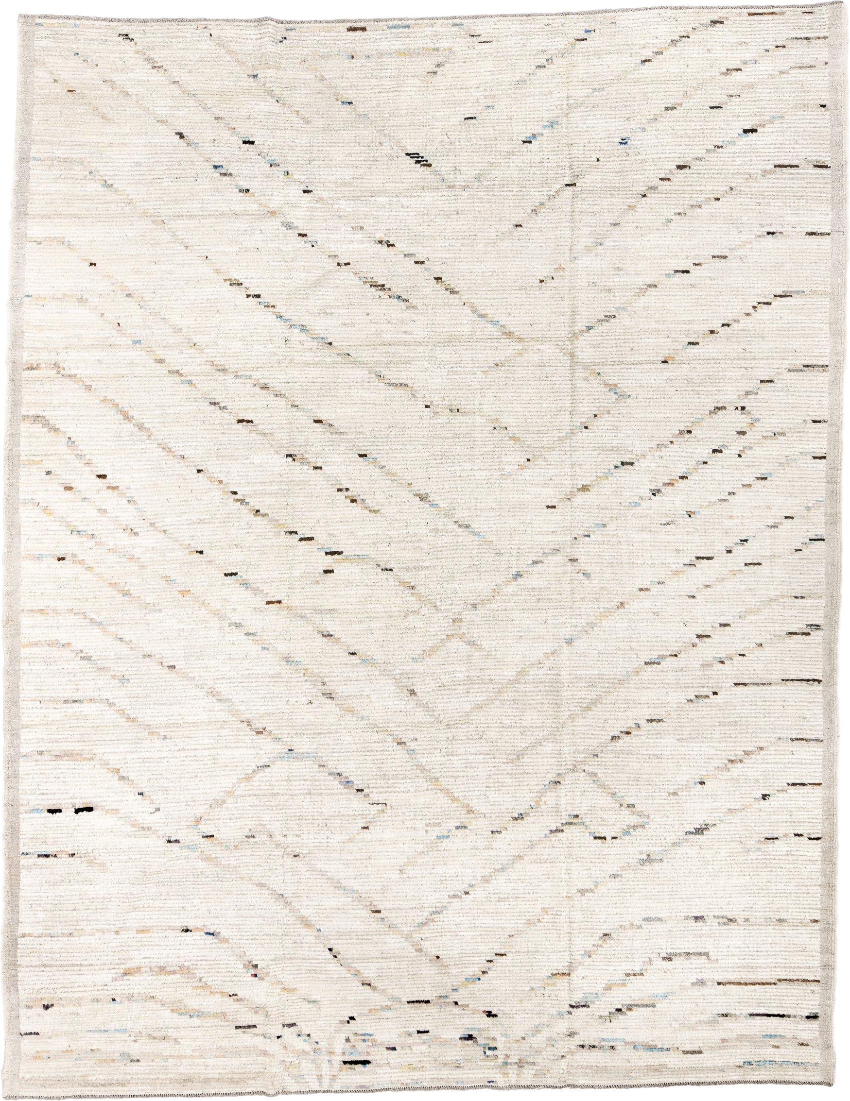 10' x 13' one-of-a-kind handmade vintage Tulu large size rug. Color palette: ivory, cream, charcoal, pale blue, taupe, beige