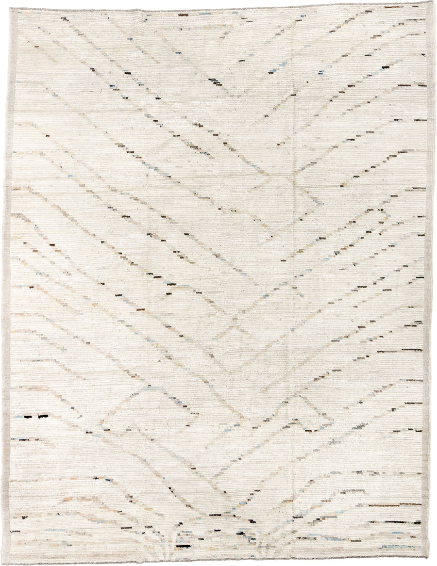 10' x 13' one-of-a-kind handmade vintage Tulu large size rug. Color palette: ivory, cream, charcoal, pale blue, taupe, beige