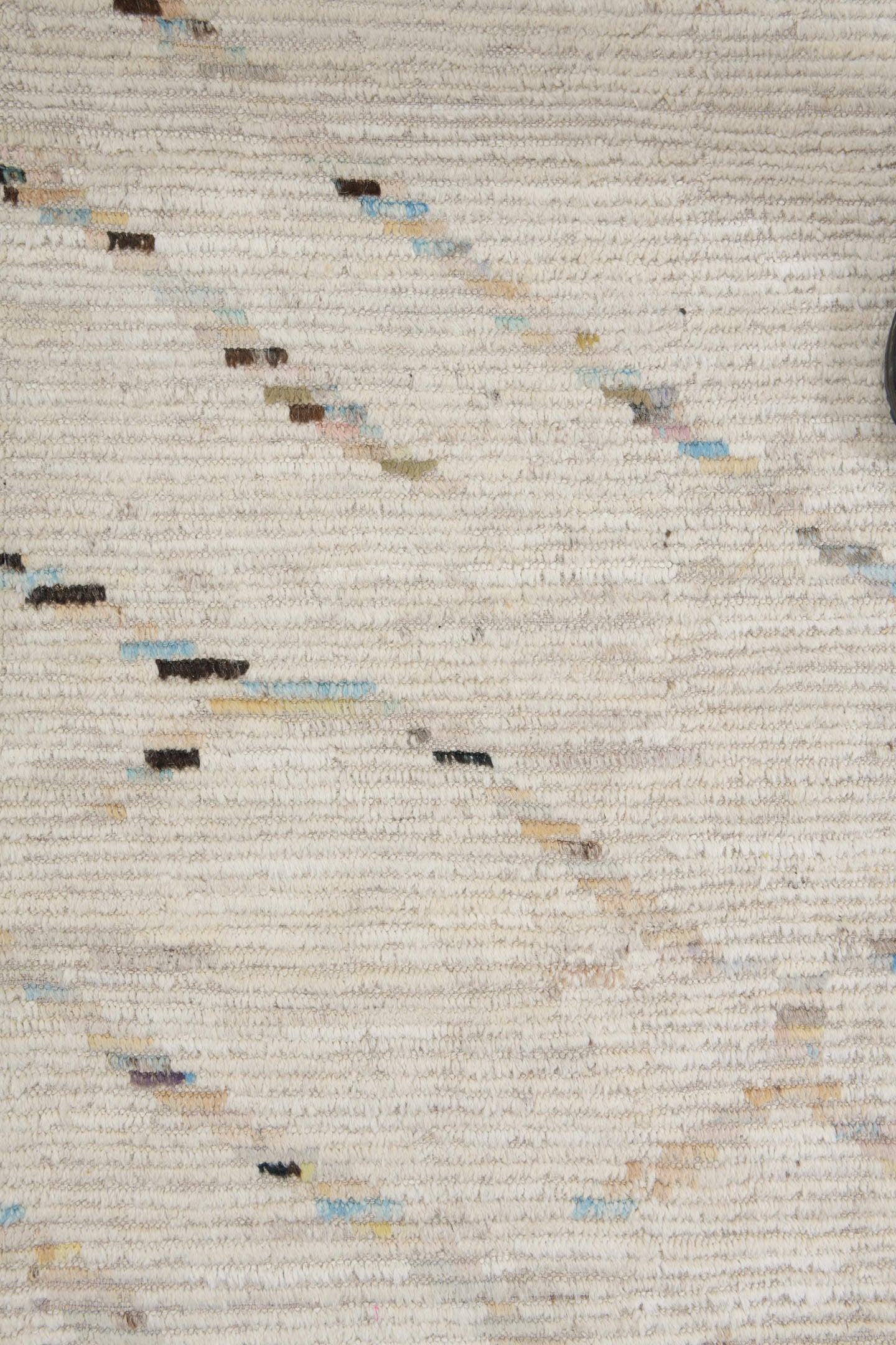 10' x 13' one-of-a-kind handmade vintage Tulu large size rug. Color palette: ivory, cream, charcoal, pale blue, taupe, beige