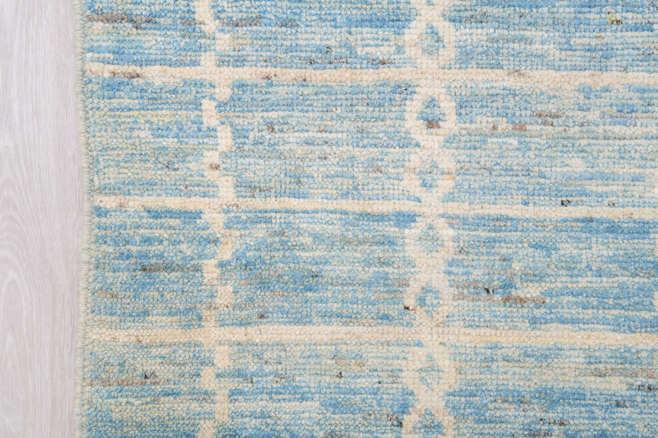 10' x 14' one-of-a-kind handmade vintage Tulu large size rug. Color palette: sky blue, ivory, cream, slate, taupe