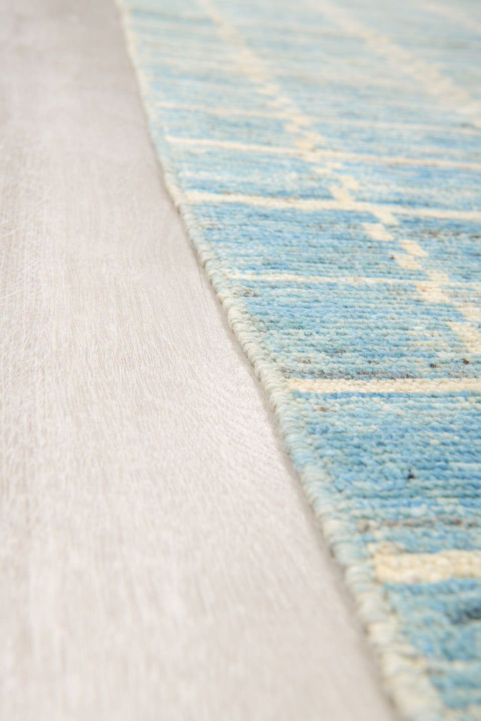 10' x 14' one-of-a-kind handmade vintage Tulu large size rug. Color palette: sky blue, ivory, cream, slate, taupe