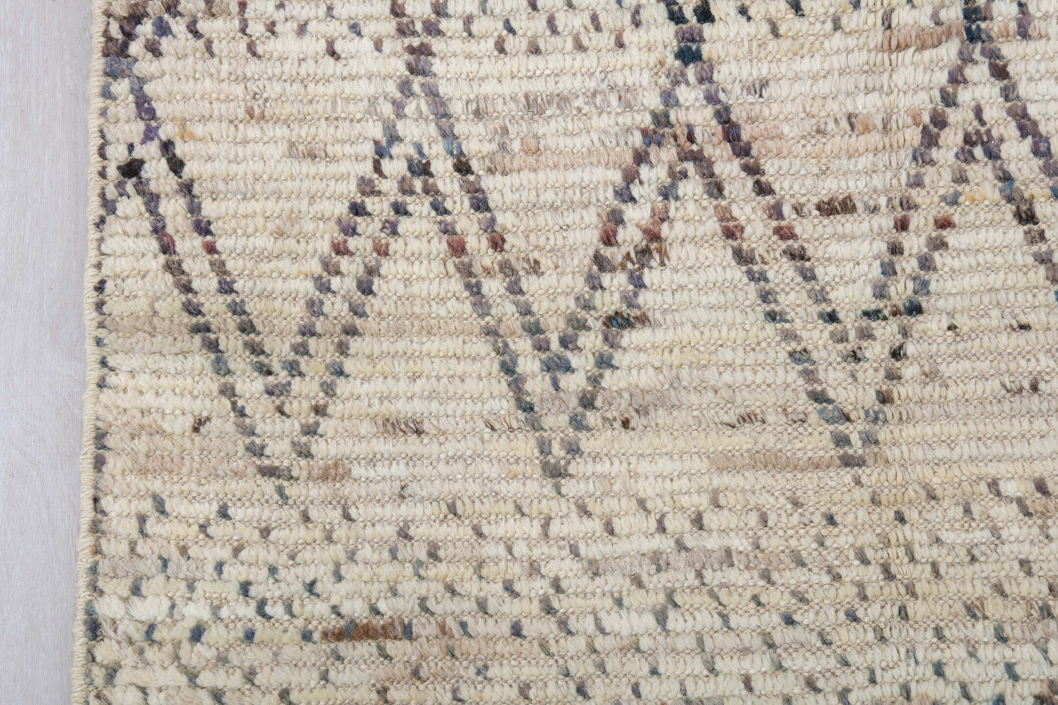 8' x 10' one-of-a-kind handmade vintage Tulu large size rug. Color palette: ivory, charcoal, taupe, camel, brown, blue gray