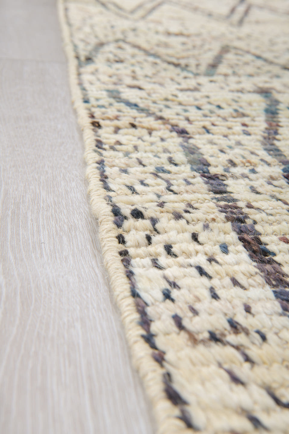 8' x 10' one-of-a-kind handmade vintage Tulu large size rug. Color palette: ivory, charcoal, taupe, camel, brown, blue gray