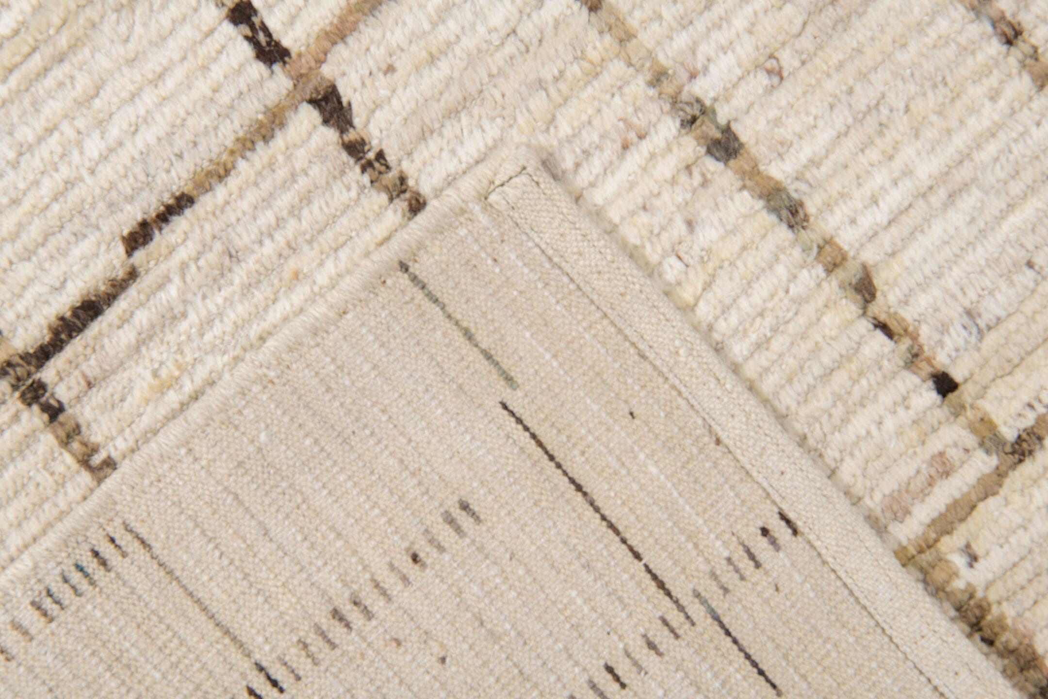 10' x 14' one-of-a-kind handmade vintage Tulu large size rug. Color palette: ivory, charcoal, taupe, cream, brown, black