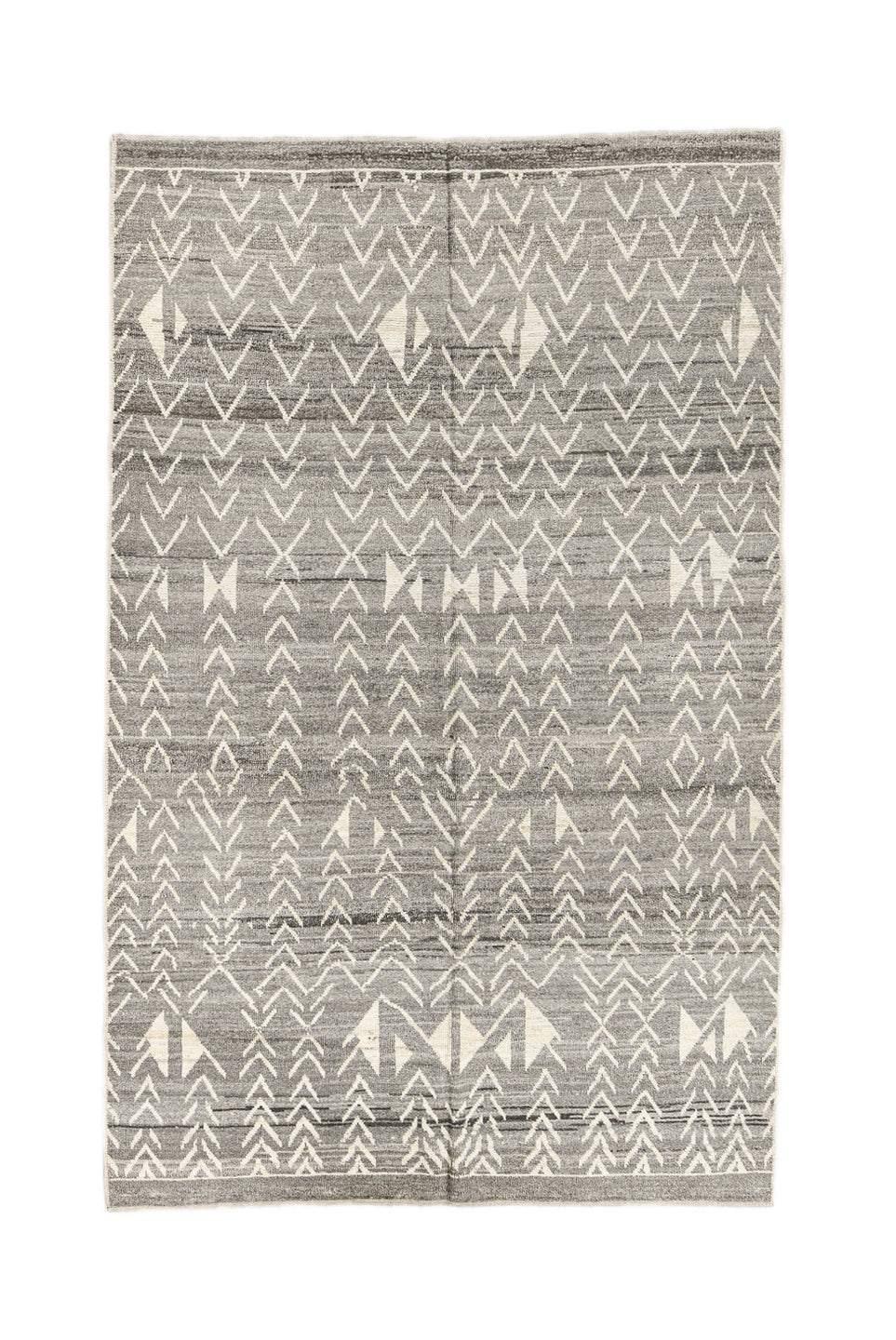6' x 9' one-of-a-kind handmade vintage Tulu medium size rug. Color palette: dark gray, dim gray, gray, light gray, off-white
