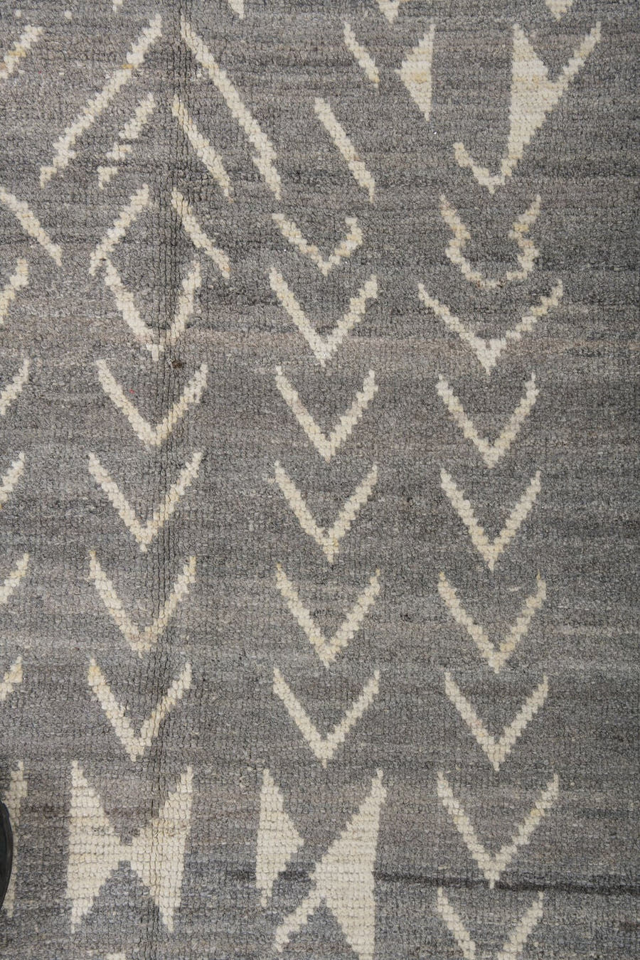 6' x 9' one-of-a-kind handmade vintage Tulu medium size rug. Color palette: gray, ivory, taupe, charcoal, beige, black