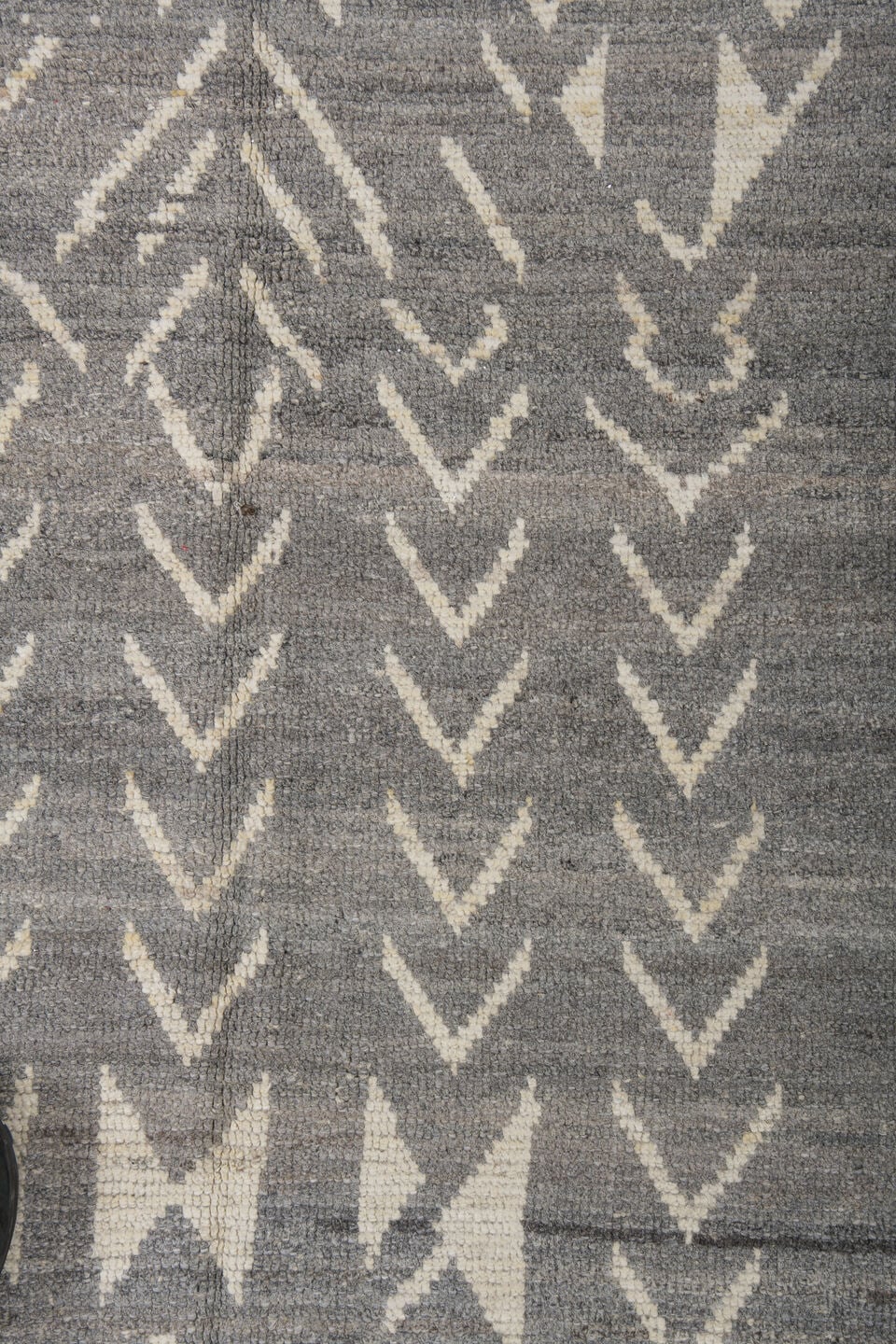 6' x 9' one-of-a-kind handmade vintage Tulu medium size rug. Color palette: gray, ivory, taupe, charcoal, beige, black