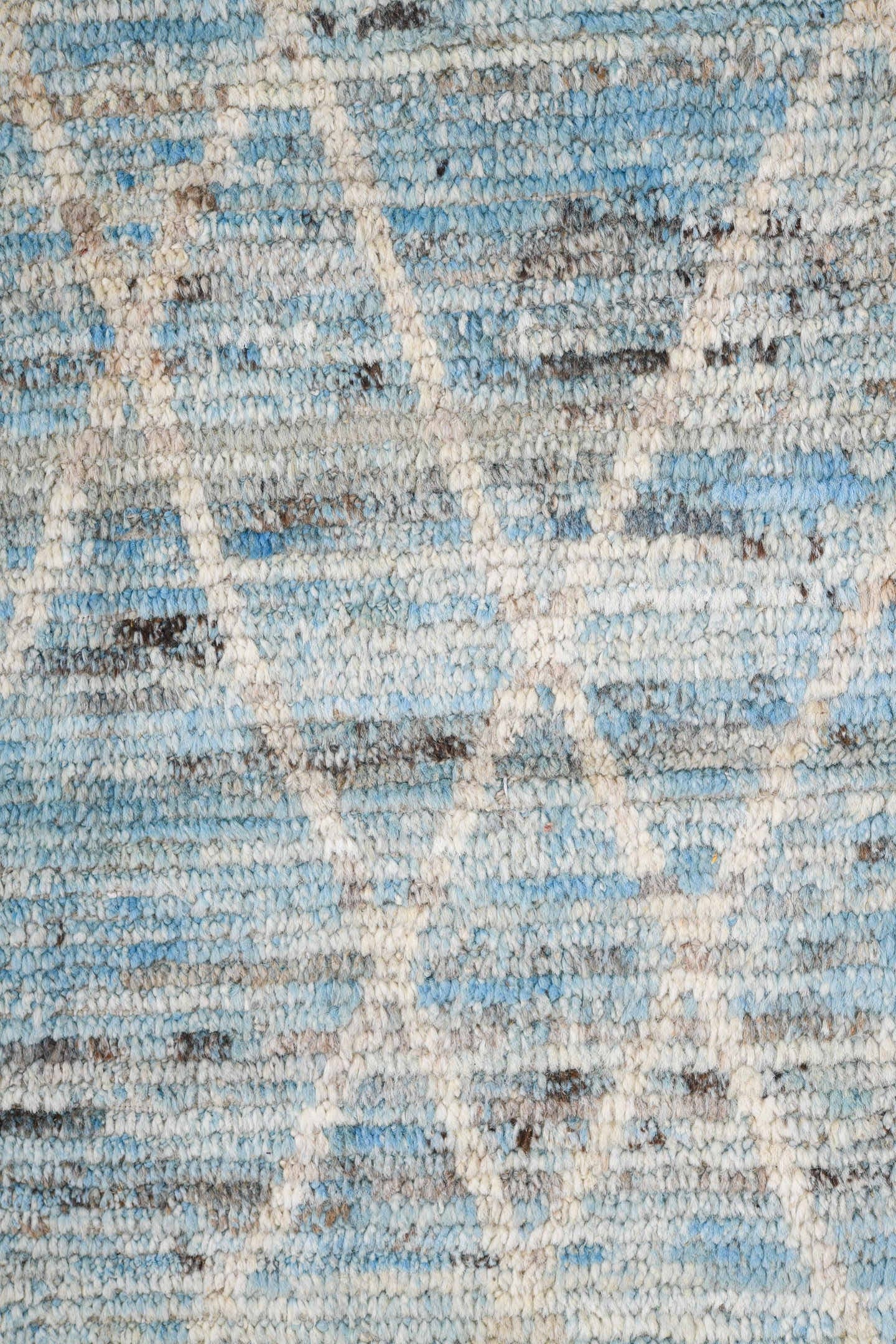 9' x 11' one-of-a-kind handmade vintage Tulu large size rug. Color palette: pale blue, ivory, sky blue, gray, light blue