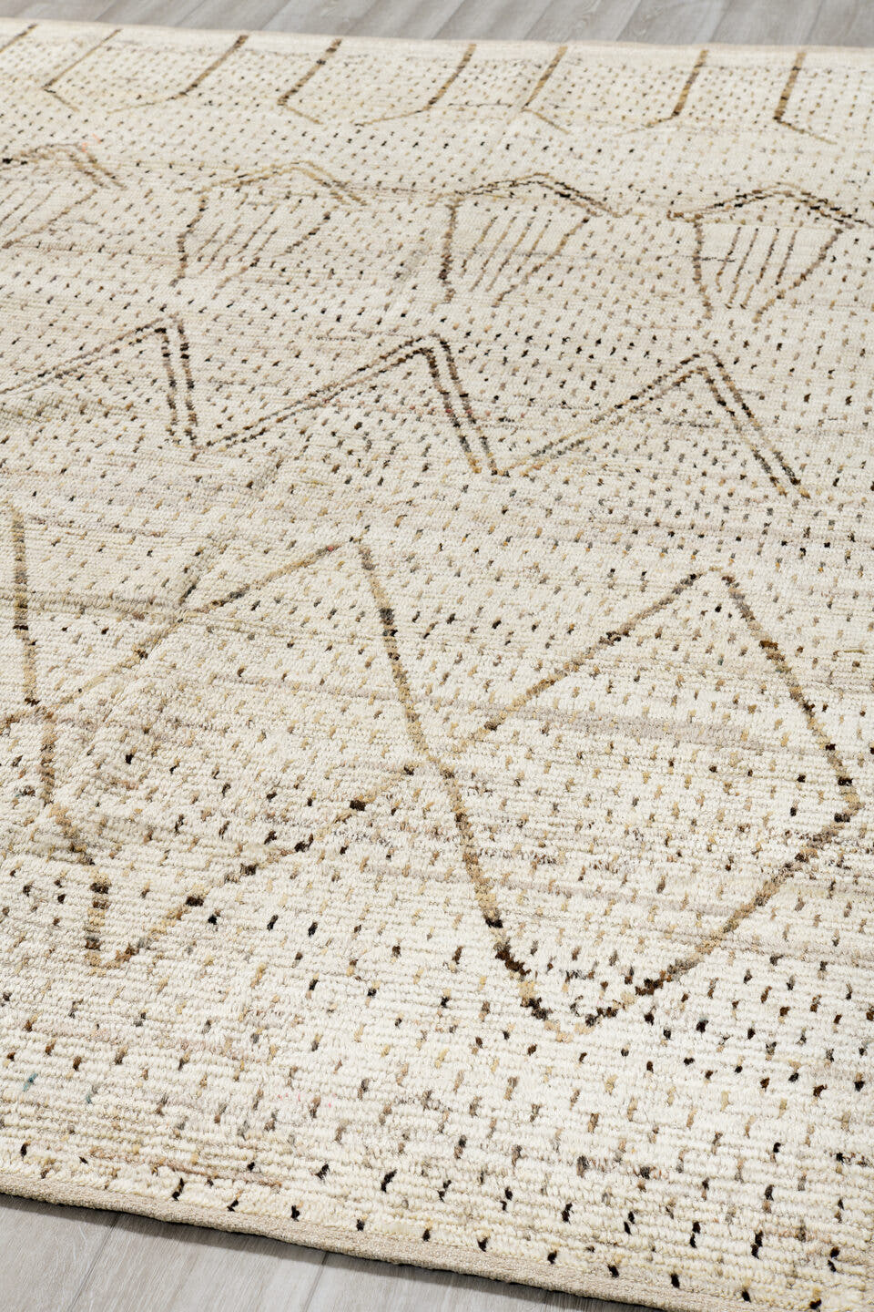 8' x 10' one-of-a-kind handmade vintage Tulu large size rug. Color palette: ivory, taupe, beige, gray
