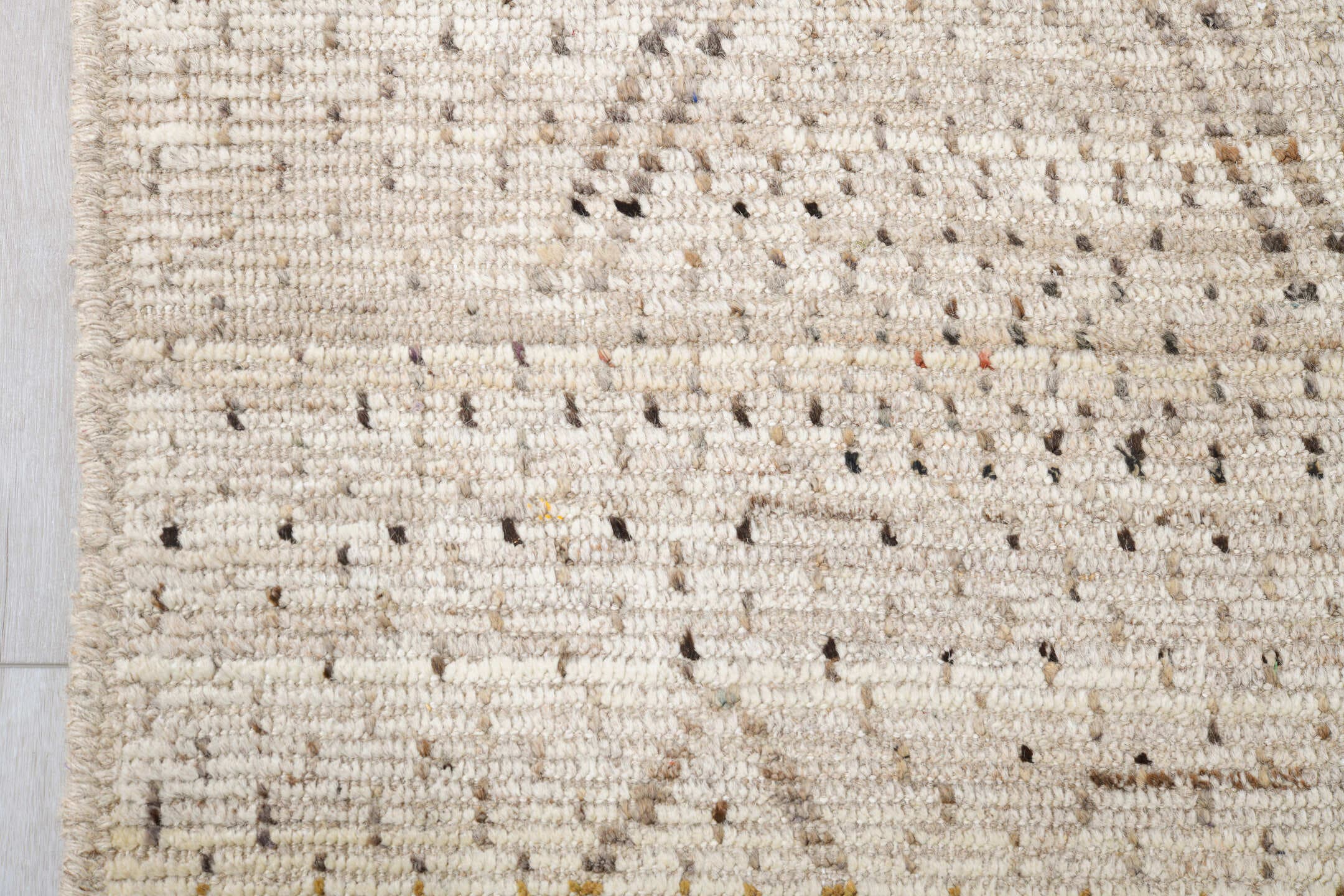 8' x 10' one-of-a-kind handmade vintage Tulu large size rug. Color palette: ivory, taupe, beige, gray