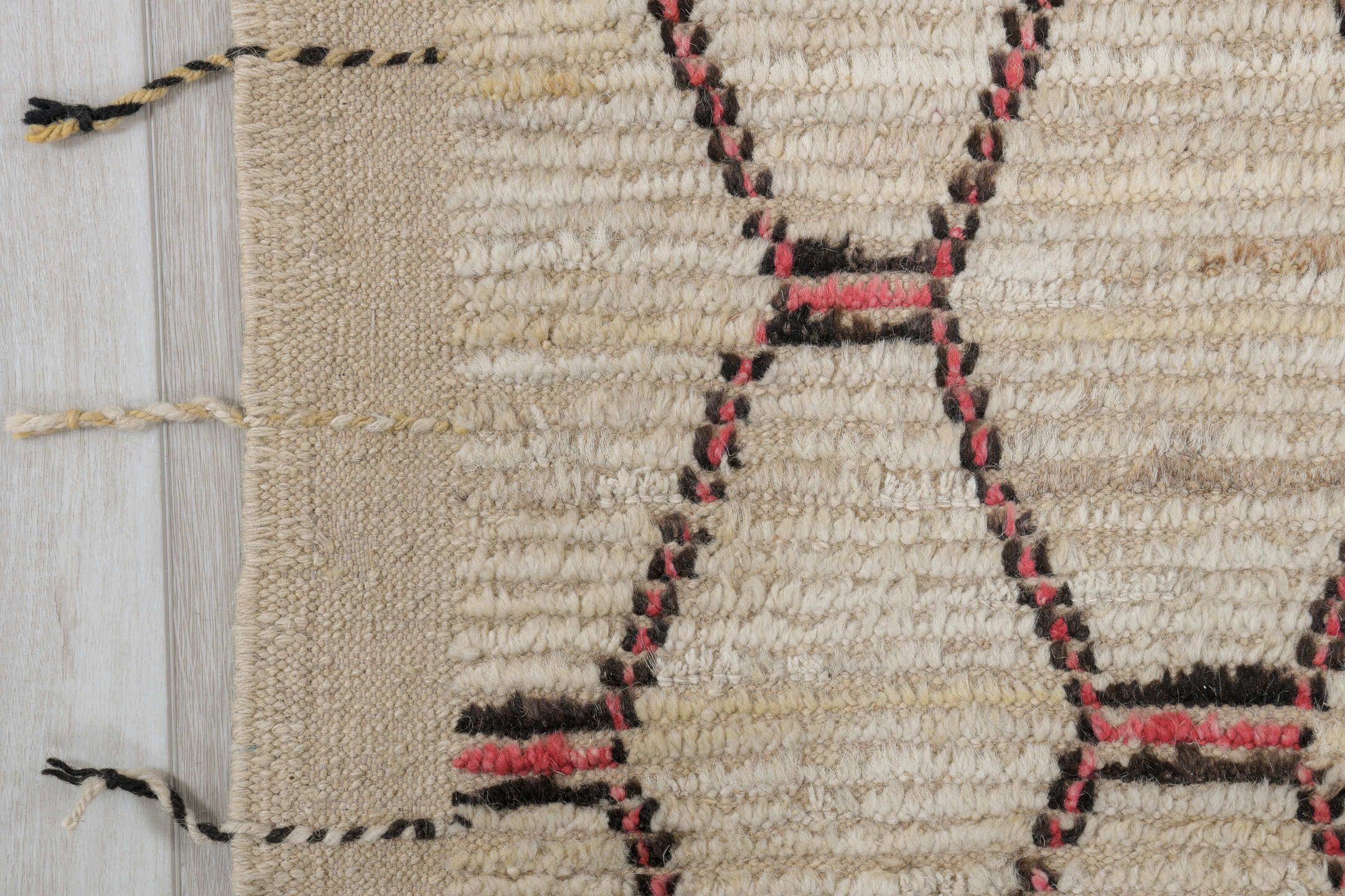 3' x 15' one-of-a-kind handmade vintage Tulu runner rug. Color palette: ivory, cream, charcoal, rose, taupe, camel, gray