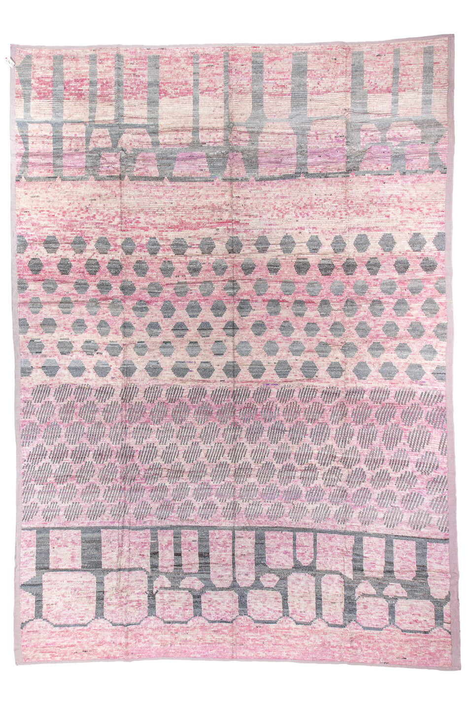 14' x 19' one-of-a-kind handmade vintage Tulu oversize rug. Color palette: black, charcoal, dark gray, dim gray, gray