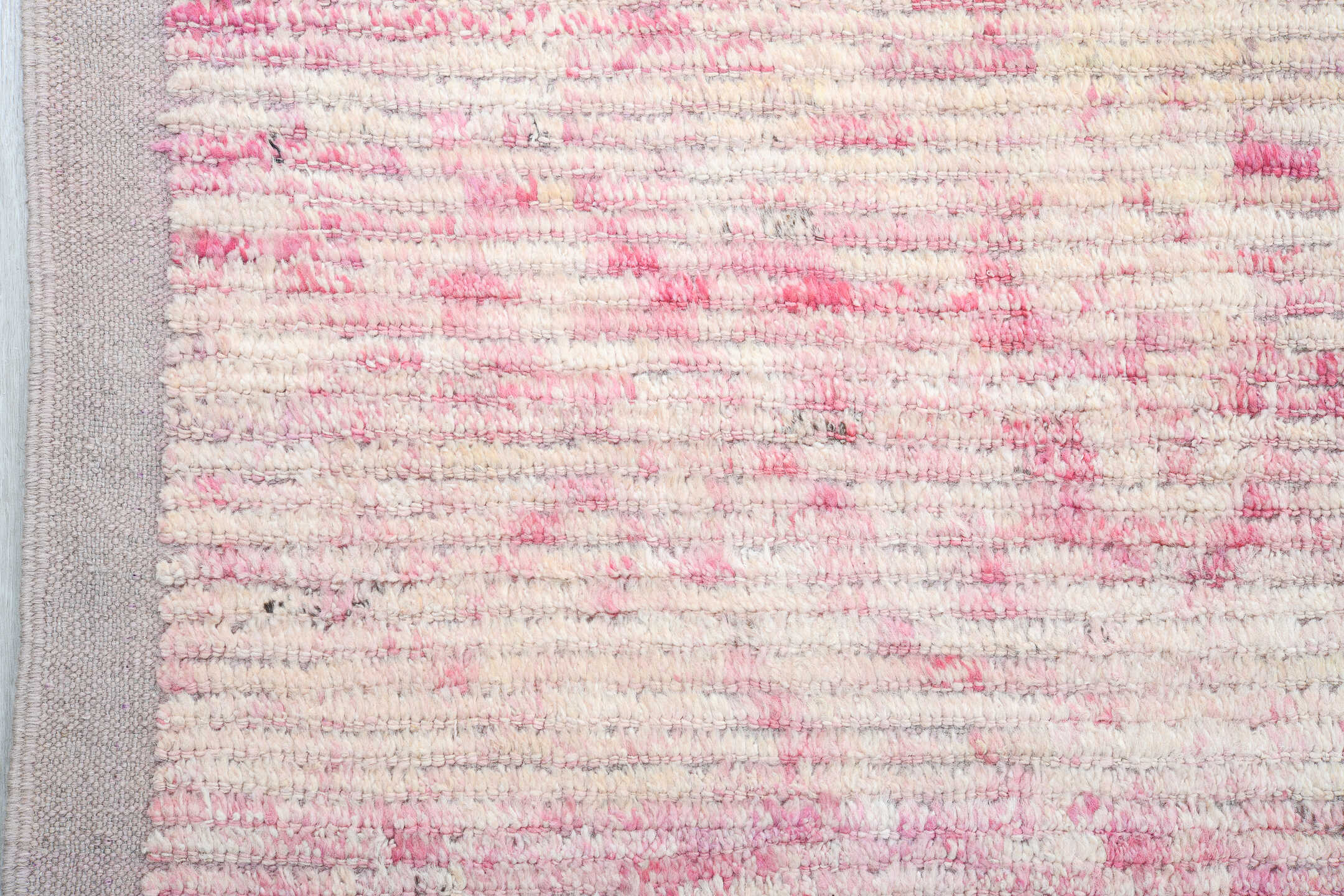 14' x 19' one-of-a-kind handmade vintage Tulu oversize rug. Color palette: pink, ivory, gray, rose, taupe, red, beige