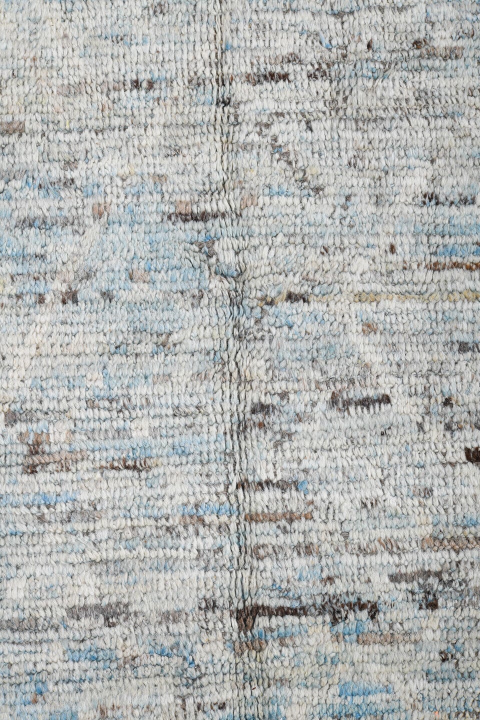 10' x 13' one-of-a-kind handmade vintage Tulu large size rug. Color palette: ivory, pale blue, taupe, light gray, camel