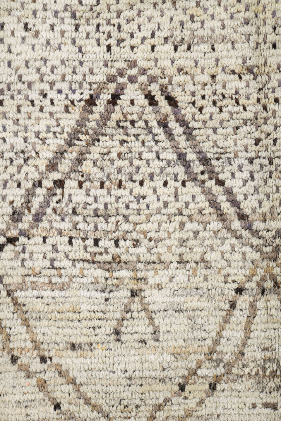 8' x 10' one-of-a-kind handmade vintage Tulu large size rug. Color palette: ivory, taupe, brown, cream, charcoal, beige