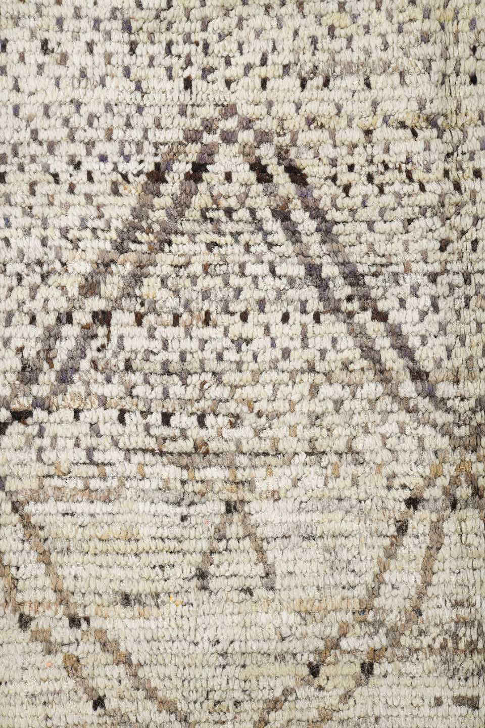 8' x 10' one-of-a-kind handmade vintage Tulu large size rug. Color palette: ivory, taupe, brown, cream, charcoal, beige