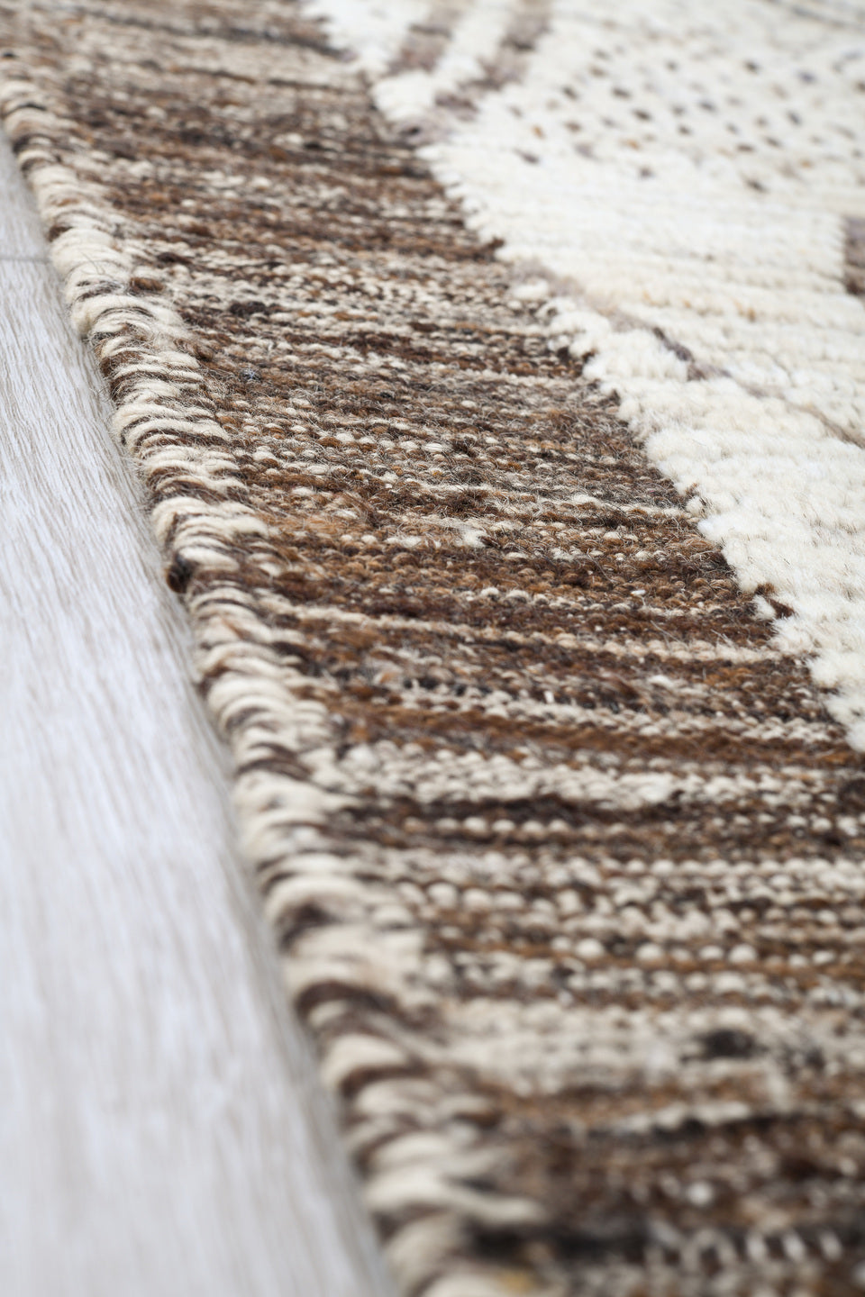 8' x 10' one-of-a-kind handmade vintage Tulu large size rug. Color palette: ivory, taupe, brown, cream, charcoal, beige