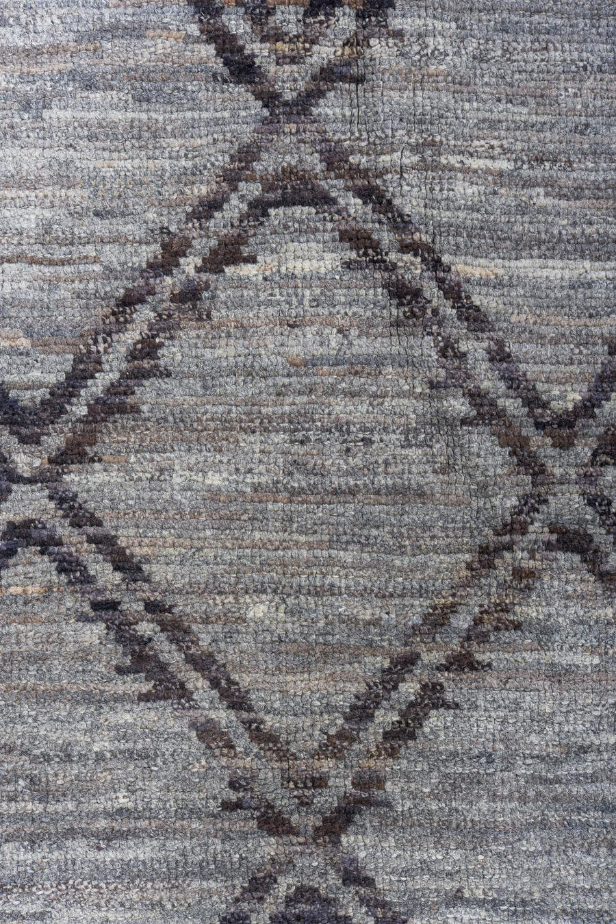 8' x 9' one-of-a-kind handmade vintage Tulu rug. Color palette: gray, charcoal, taupe, ivory, black, beige