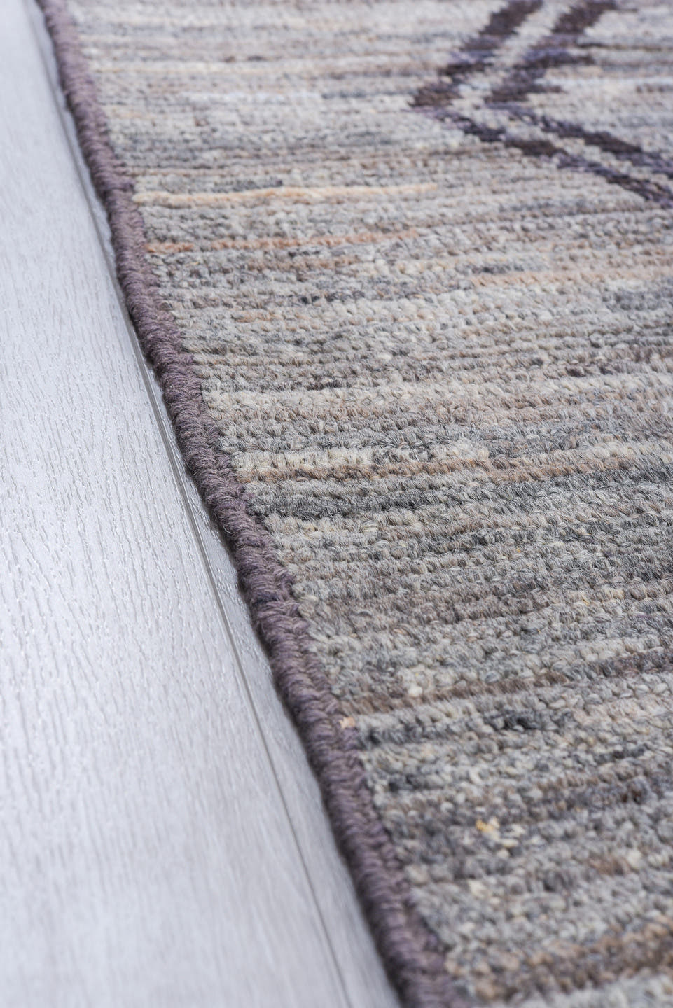 8' x 9' one-of-a-kind handmade vintage Tulu rug. Color palette: gray, charcoal, taupe, ivory, black, beige