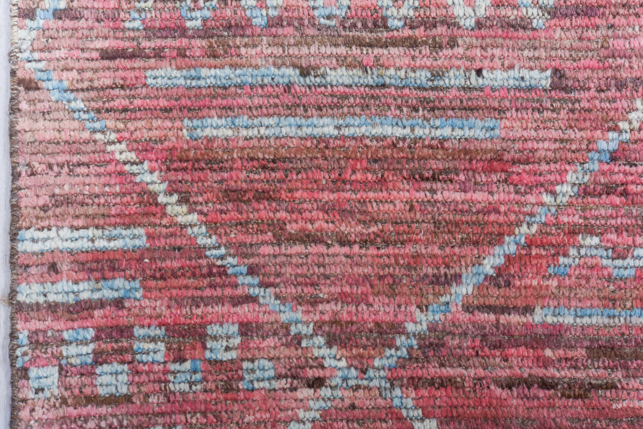 9' x 11' one-of-a-kind handmade vintage Tulu large size rug. Color palette: rose, ivory, light blue, dusty pink, taupe