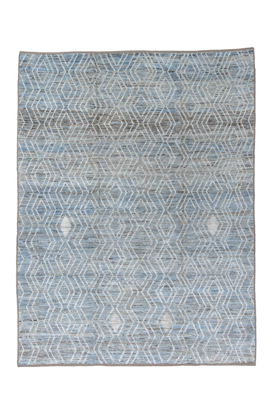 9' x 12' one-of-a-kind handmade vintage Tulu large size rug. Color palette: blue, dim gray, gainsboro, gray, light blue