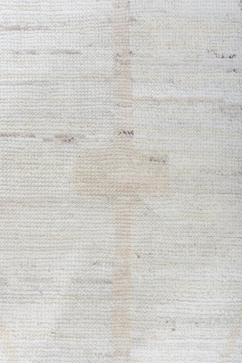 10' x 14' one-of-a-kind handmade vintage Tulu large size rug. Color palette: ivory, taupe, apricot, pale blue, butter yellow
