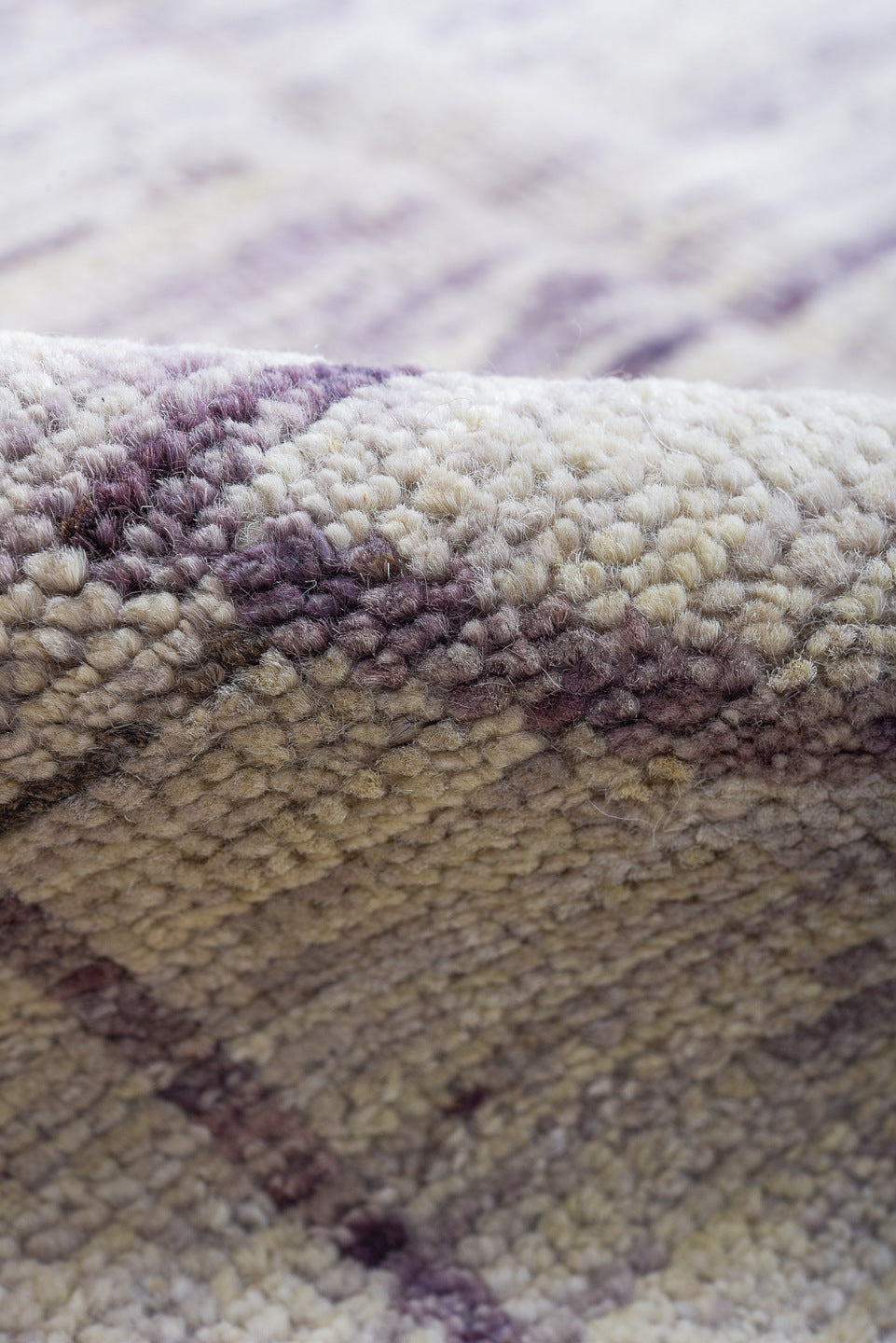 9' x 12' one-of-a-kind handmade vintage Tulu large size rug. Color palette: lavender gray, saffron, sky blue, ivory, crimson