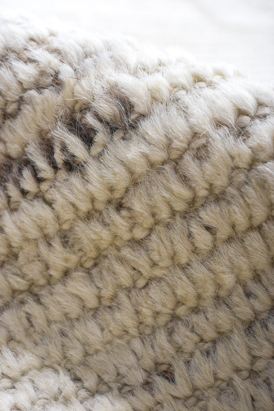 12' x 14' one-of-a-kind handmade vintage Tulu oversize rug. Color palette: ivory, taupe, cream, beige, light brown, gray