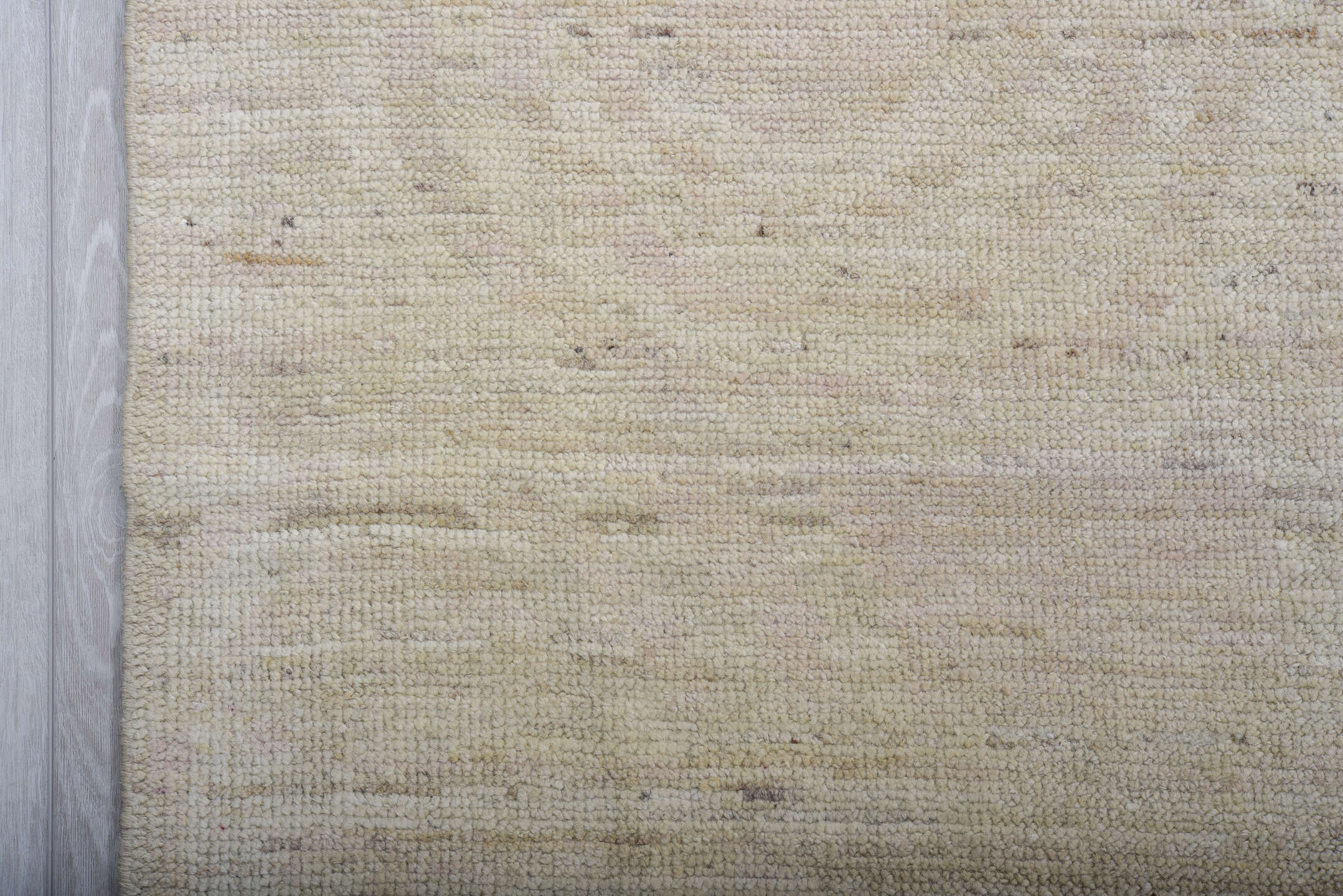 9' x 12' one-of-a-kind handmade vintage Tulu large size rug. Color palette: ivory, blush, taupe, cream, pale rose, beige