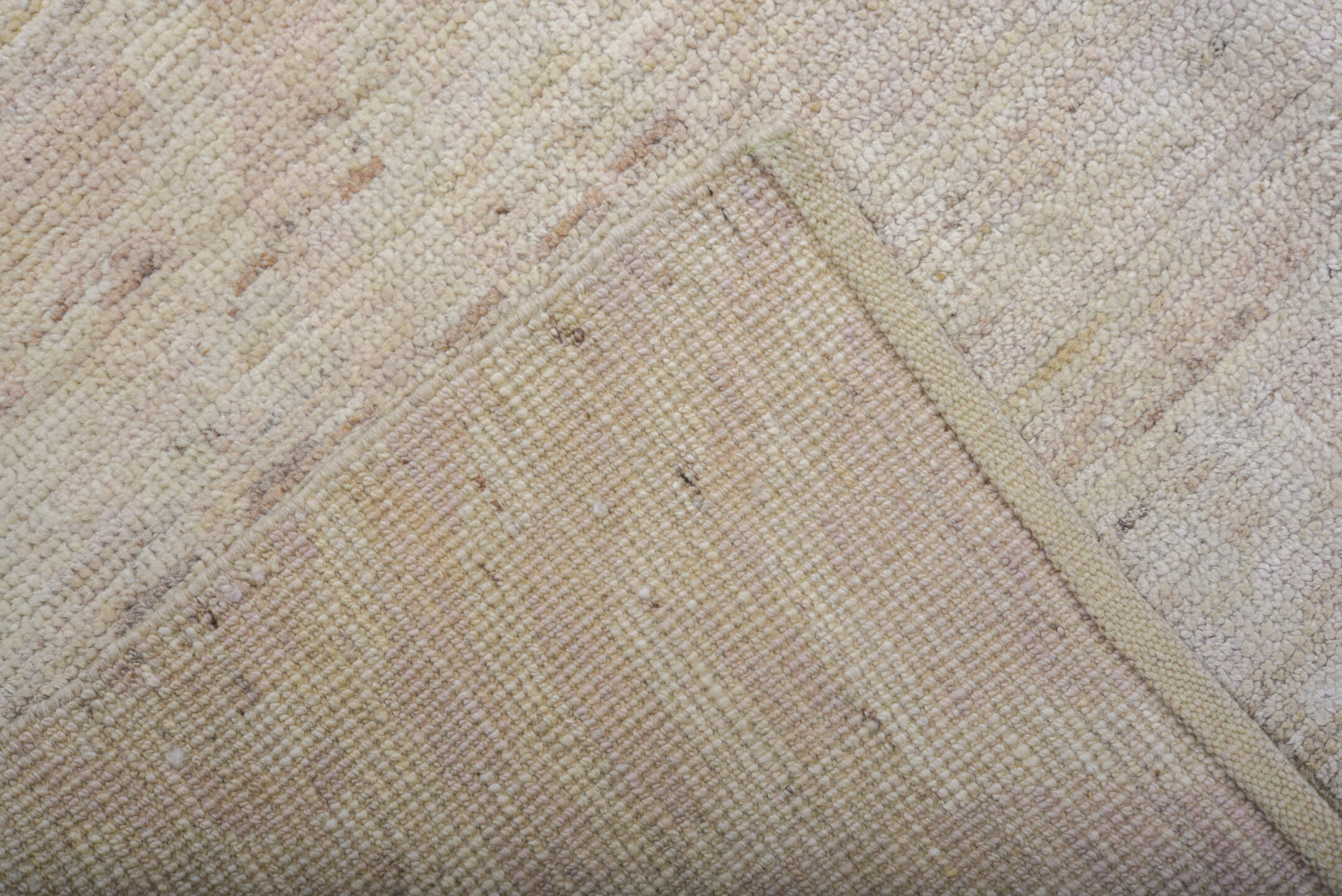 9' x 12' one-of-a-kind handmade vintage Tulu large size rug. Color palette: ivory, blush, taupe, cream, pale rose, beige