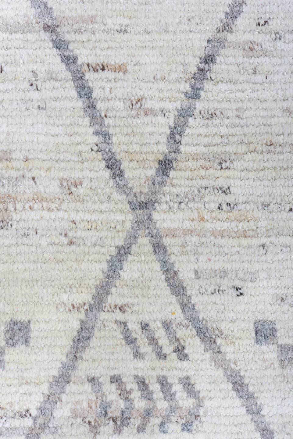 9' x 12' one-of-a-kind handmade vintage Tulu large size rug. Color palette: ivory, gray, taupe, cream, beige