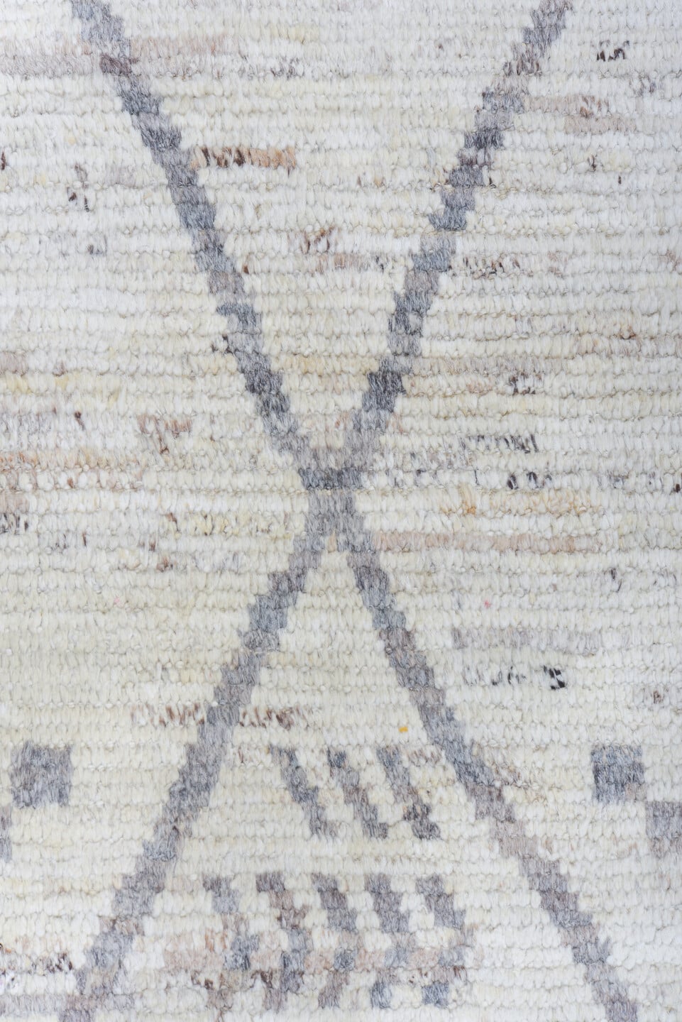 9' x 12' one-of-a-kind handmade vintage Tulu large size rug. Color palette: ivory, gray, taupe, cream, beige