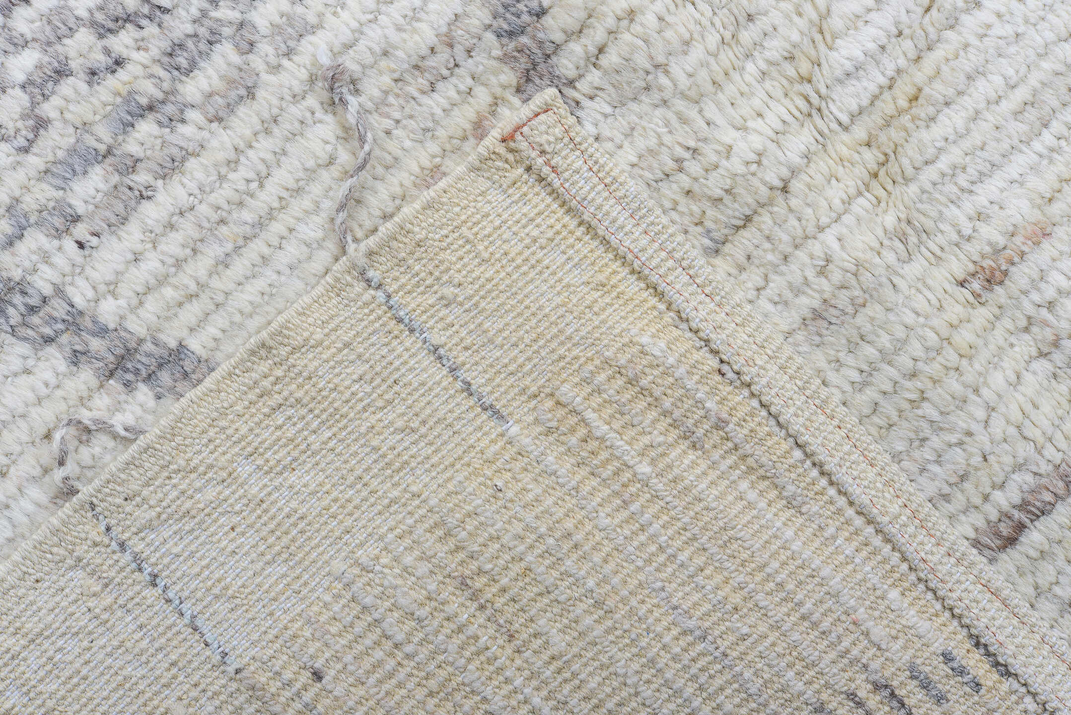 9' x 12' one-of-a-kind handmade vintage Tulu large size rug. Color palette: ivory, gray, taupe, cream, beige