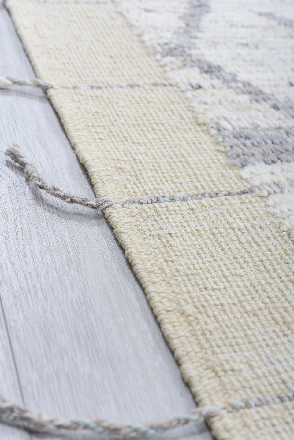 9' x 12' one-of-a-kind handmade vintage Tulu large size rug. Color palette: ivory, gray, taupe, cream, beige