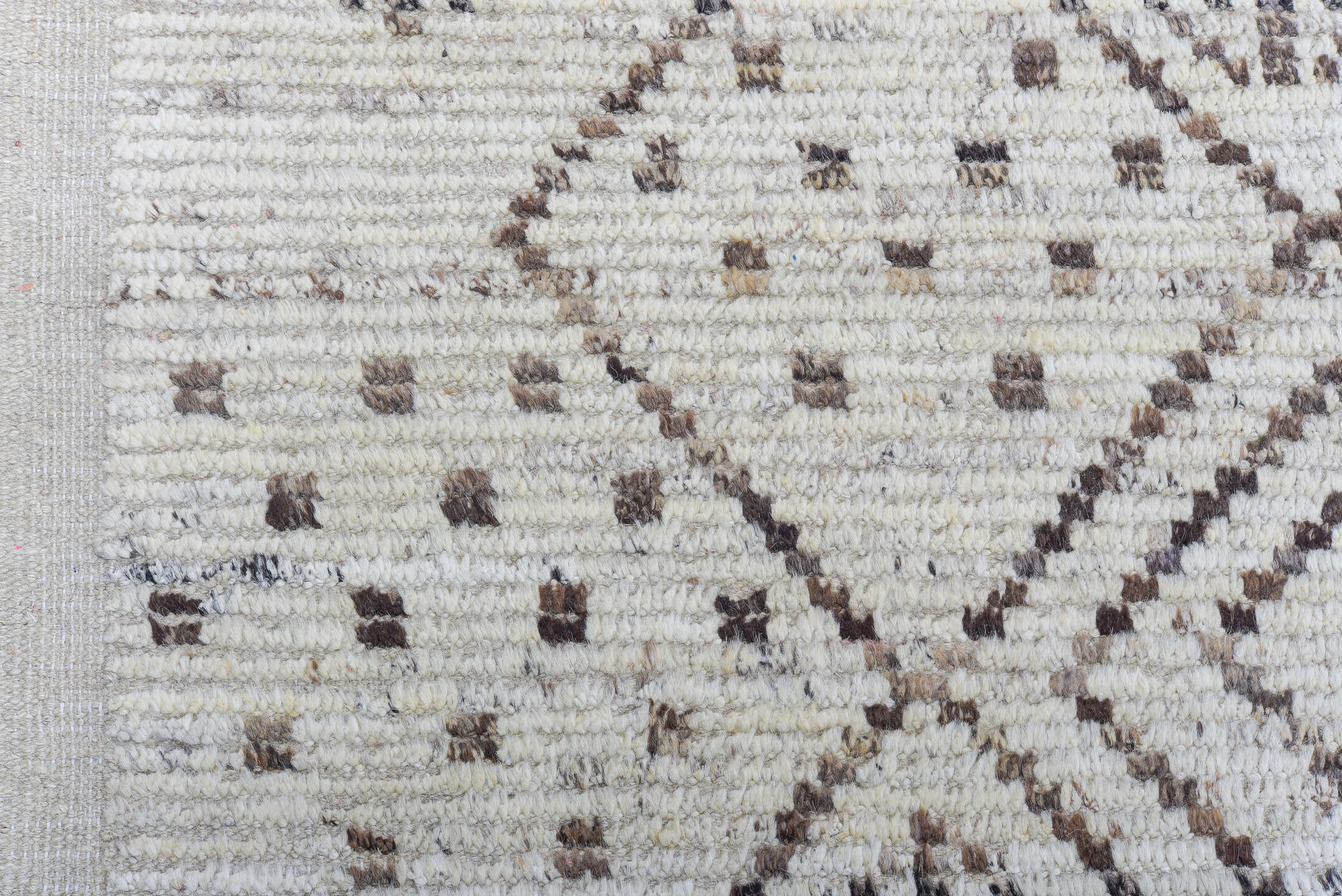 10' x 13' one-of-a-kind handmade vintage Tulu large size rug. Color palette: ivory, taupe, brown, beige, gray