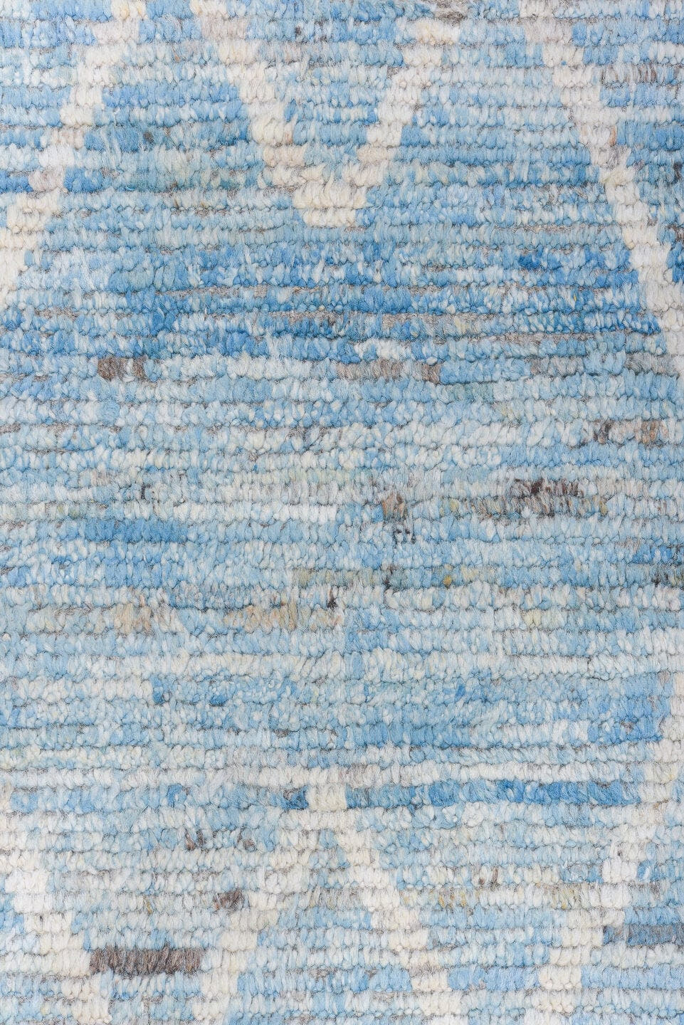 10' x 13' one-of-a-kind handmade vintage Tulu large size rug. Color palette: sky blue, ivory, gray, slate, light blue