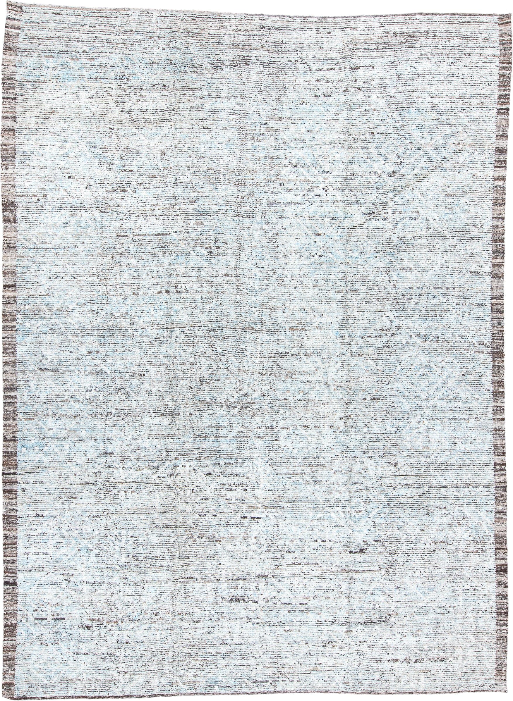 10' x 13' one-of-a-kind handmade vintage Tulu large size rug. Color palette: ivory, pale blue, taupe, brown, gray